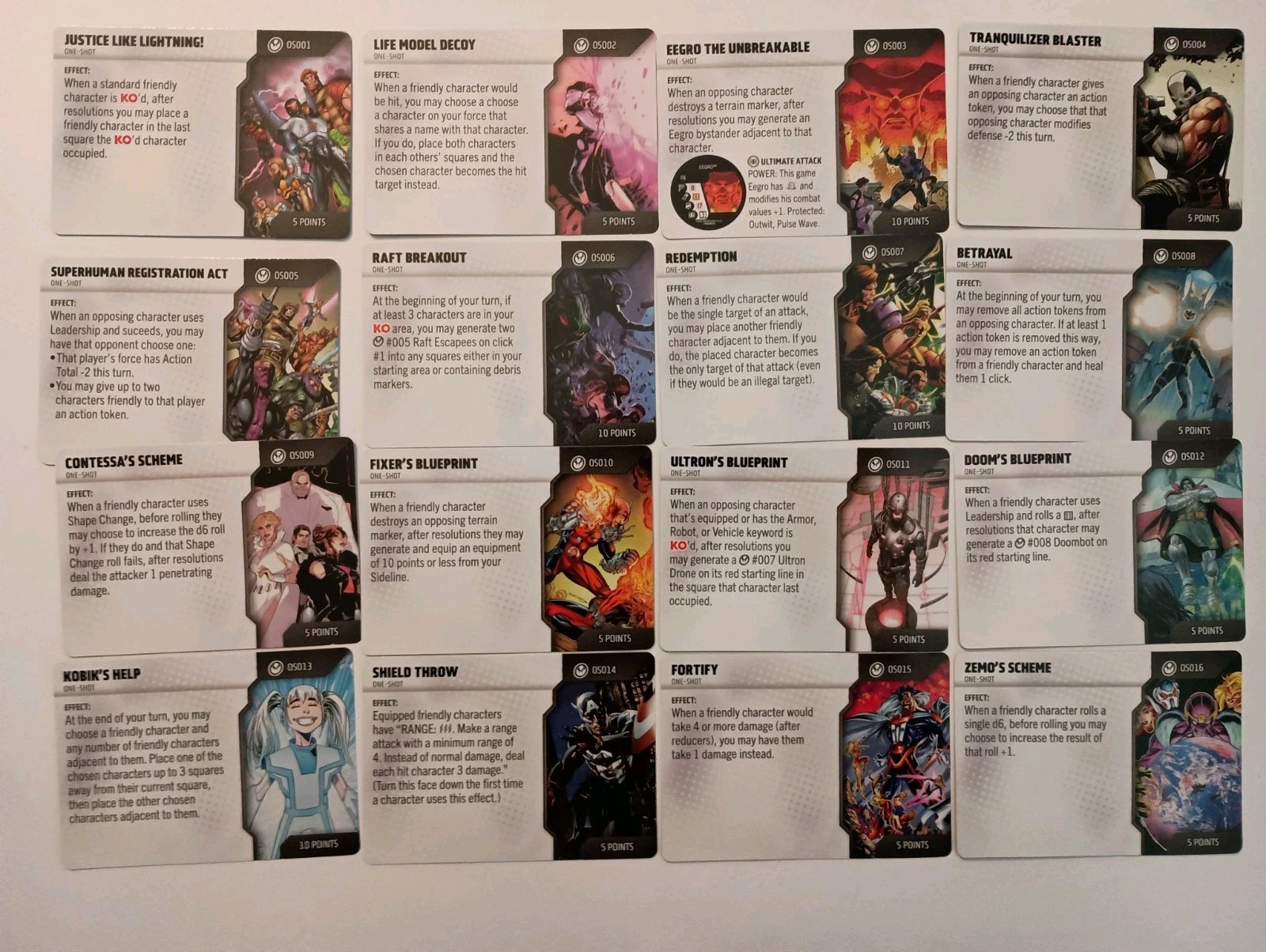 Heroclix Lot Marvel Thunderbolts One Shot Card Set OS001-OS016 Heroclix Lot Marvel Thunderbolts One Shot Card Set OS001-OS016