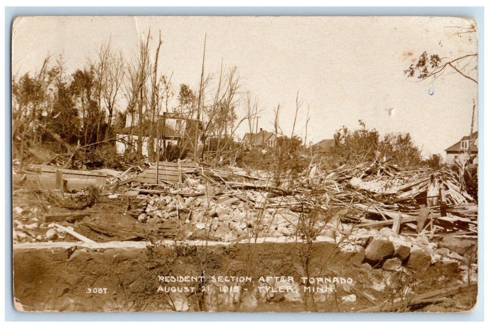 Tyler Minnesota RPPC Photo Postcard Resident Section After Tornado c1940 Antique