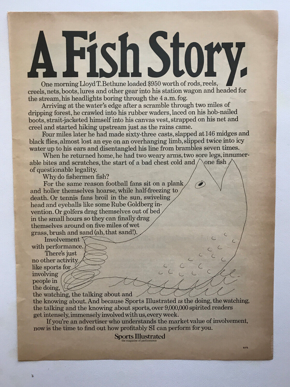 1967 Sports Illustrated A Fish Story Vintage Print Ad
