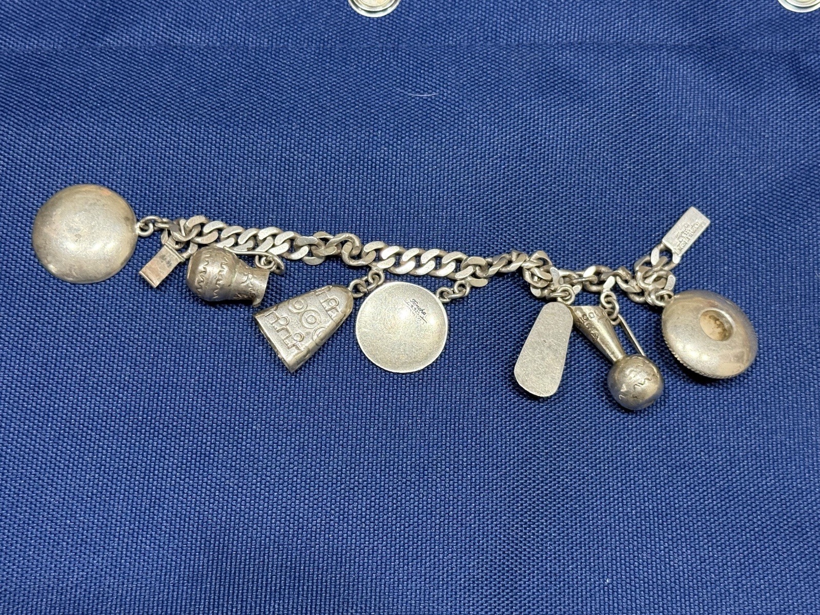 Vintage Mexico Tencha Southwestern Charms Sterling Silver Bracelet 1946-1955 925 Vintage Mexico Tencha Southwestern Charms Sterling Silver Bracelet 1946-1955 925