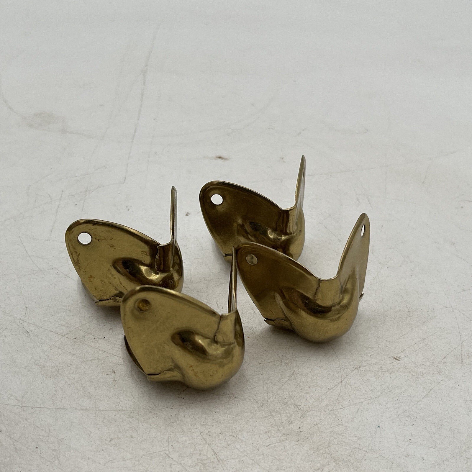 4 Piece VTG Steamer Trunk Corner Edge Protector Parts Brass Feet Hardware NOS 4 Piece VTG Steamer Trunk Corner Edge Protector Parts Brass Feet Hardware NOS