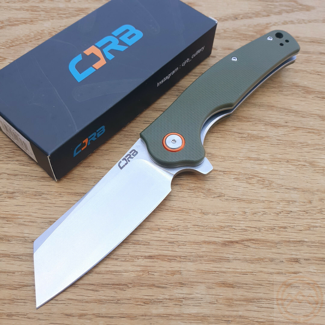 CJRB Crag Linerlock Folding Knife 3.75" Stonewash Steel Blade Green G10 Handle