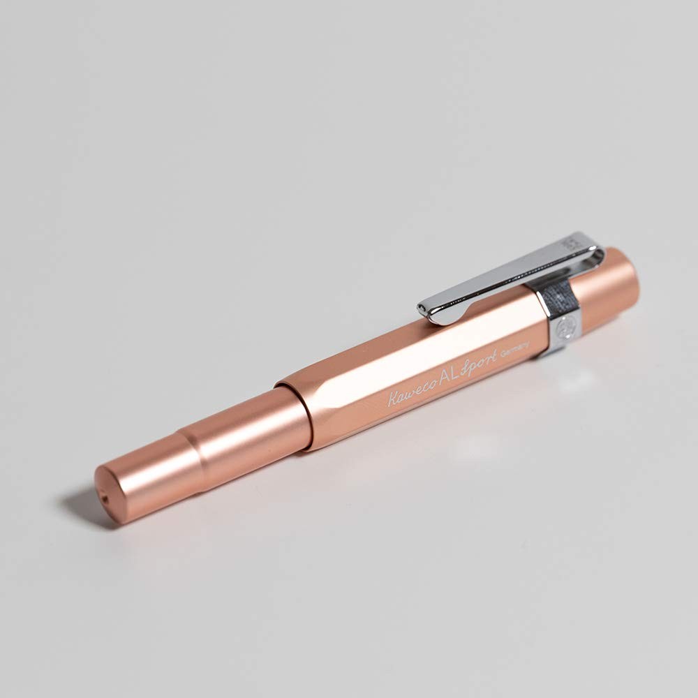 Kaweco AL Sport Fountain Pen Rose Gold Fine Nib Octagonal Clip Chrome