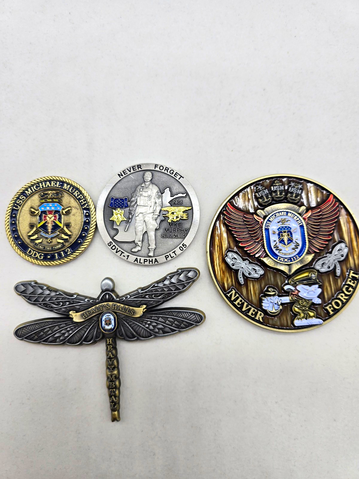 USS Michael Murphy DDG-112 Challenge Coin Lot w/ Dragonfly Pin Khaki Ball 2022 USS Michael Murphy DDG-112 Challenge Coin Lot w/ Dragonfly Pin Khaki Ball 2022