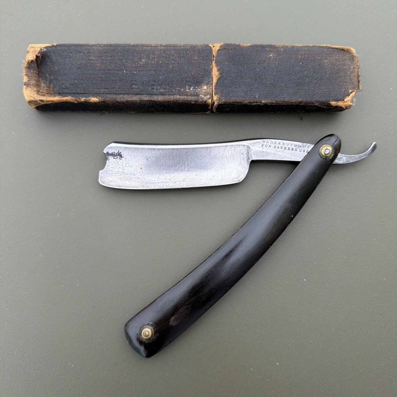 Antique Wade & Butcher Straight Razor & Original Box “Made For Barbers Use” NICE