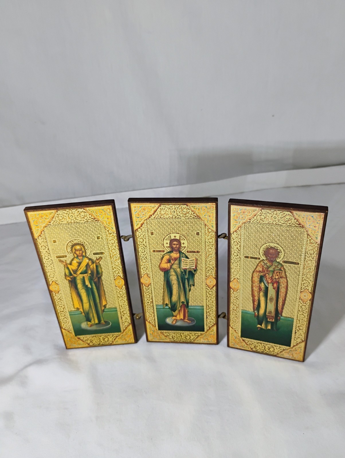 Wooden Triptych Icon Catholic Russian Orthodox Church  Travel or Prayer