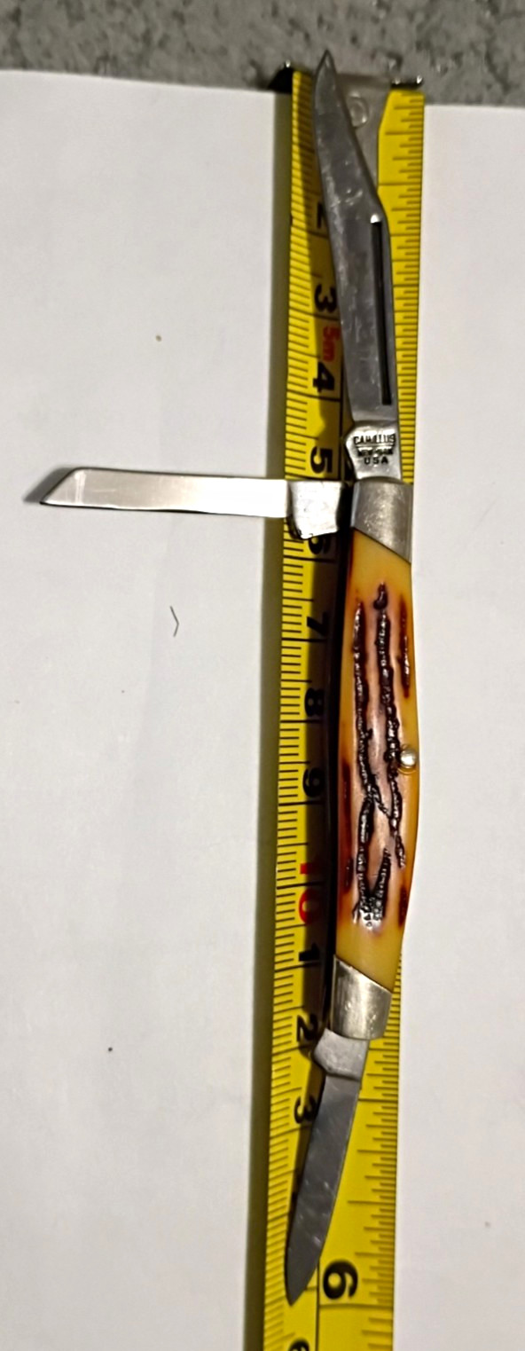 Hand Made Camillus Sword Brand Model 70 3-Blade Stockman Synthetic Stag SS 1970s Hand Made Camillus Sword Brand Model 70 3-Blade Stockman Synthetic Stag SS 1970s