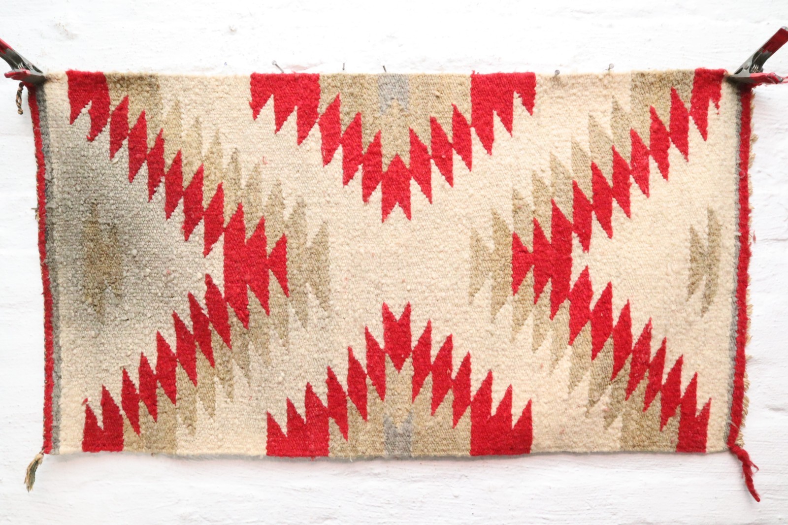 Vintage Navajo Rug Textile Native American Indian EYE Dazzler Weaving 35x19 ATQ+ Vintage Navajo Rug Textile Native American Indian EYE Dazzler Weaving 35x19 ATQ+