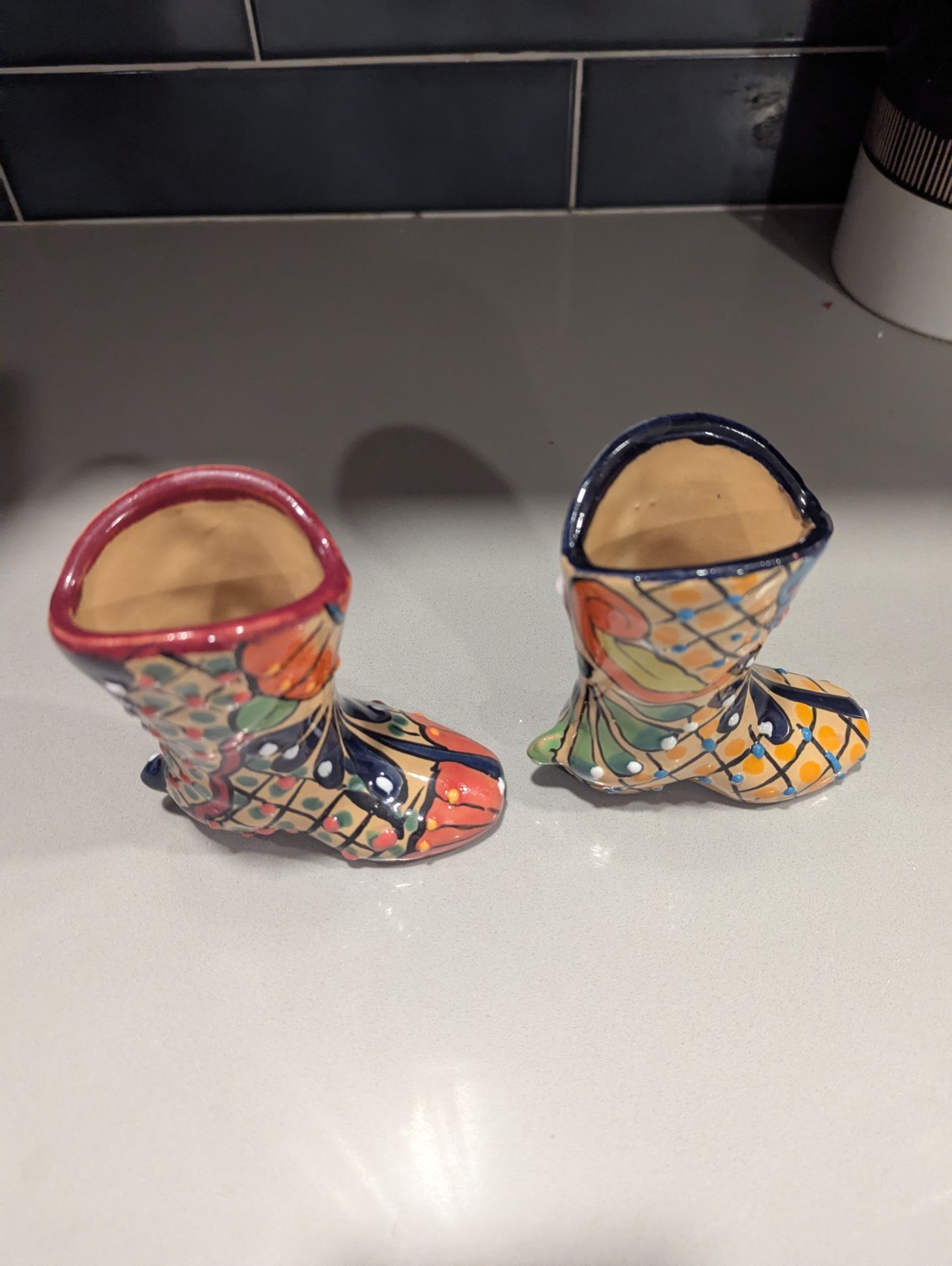 2 Authentic Vntg. Talavera Pottery Cowboy/Cowgirl Boot - 4 3/4" Mexican Pottery 2 Authentic Vntg. Talavera Pottery Cowboy/Cowgirl Boot - 4 3/4" Mexican Pottery