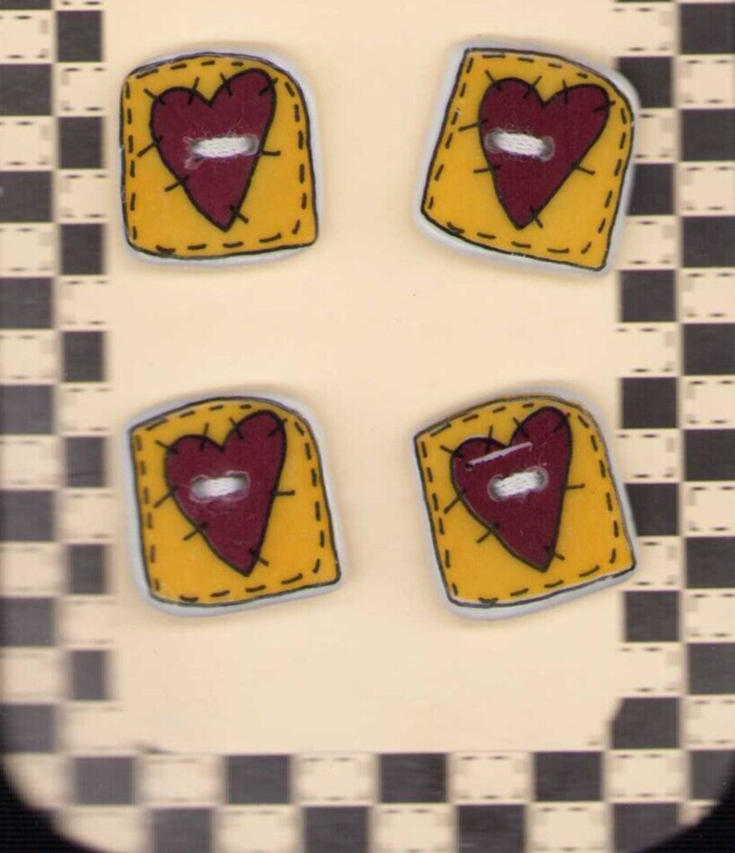 Lot of 4 Vintage Ceramic Buttons on original card Hearts Red Yellow Black Lot of 4 Vintage Ceramic Buttons on original card Hearts Red Yellow Black