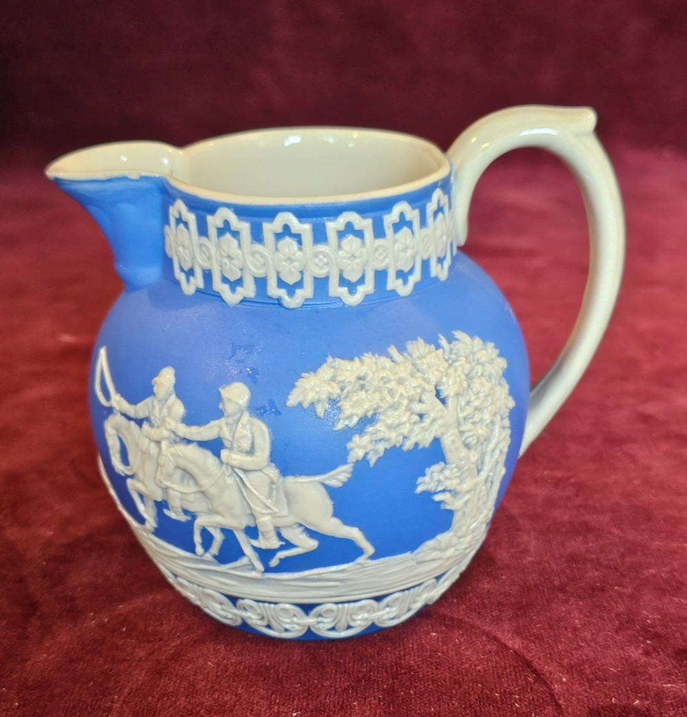 Antique Copeland c1900 England Sprigged Blue White Jug Pitcher STAG HUNT Antique Copeland c1900 England Sprigged Blue White Jug Pitcher STAG HUNT