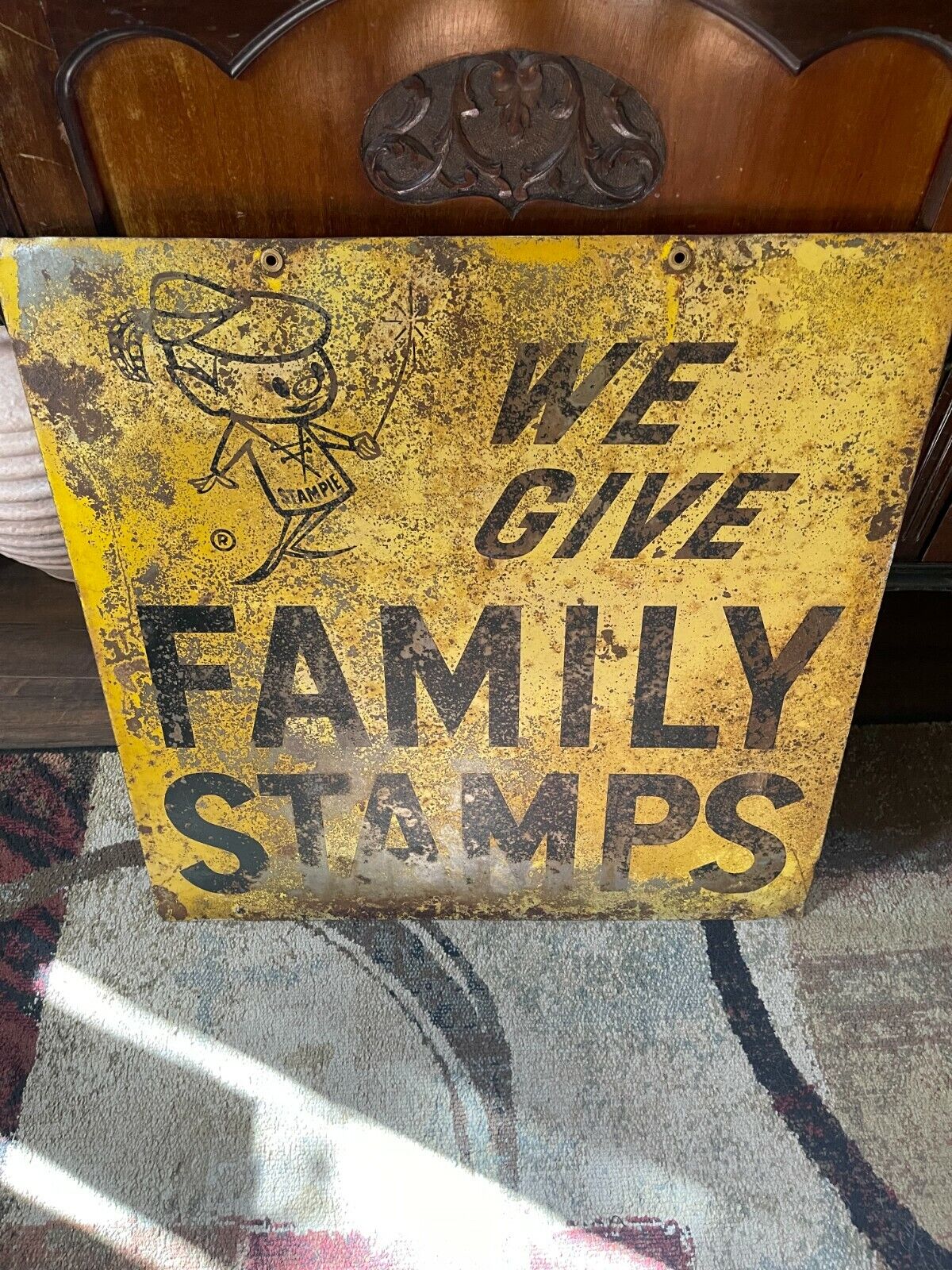 Vintage Original  We Give Family Stamps Metal Sign 24 x 24 Stampie