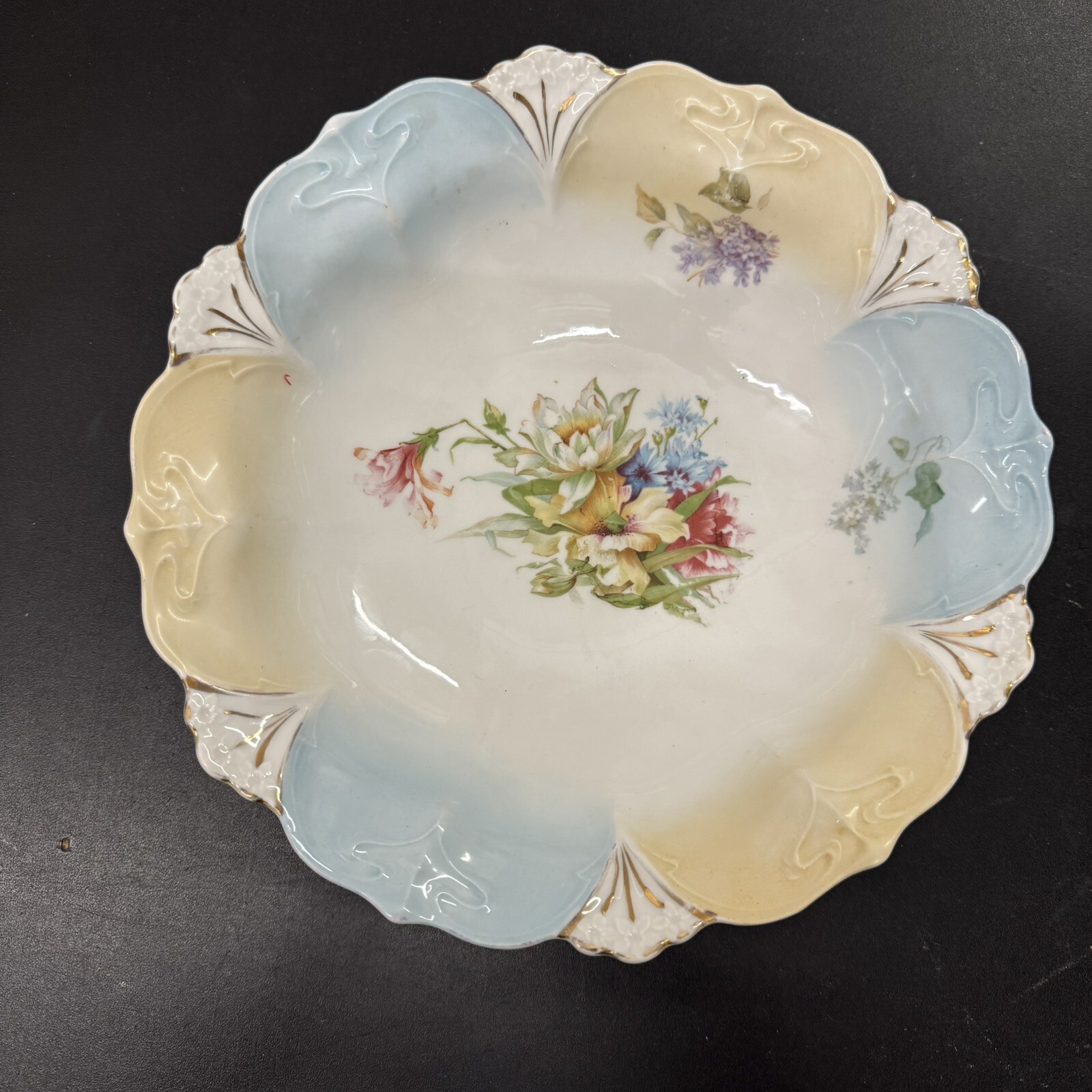 Gorgeous Antique Porcelain Art Nouveau Bowl Plate Flowers