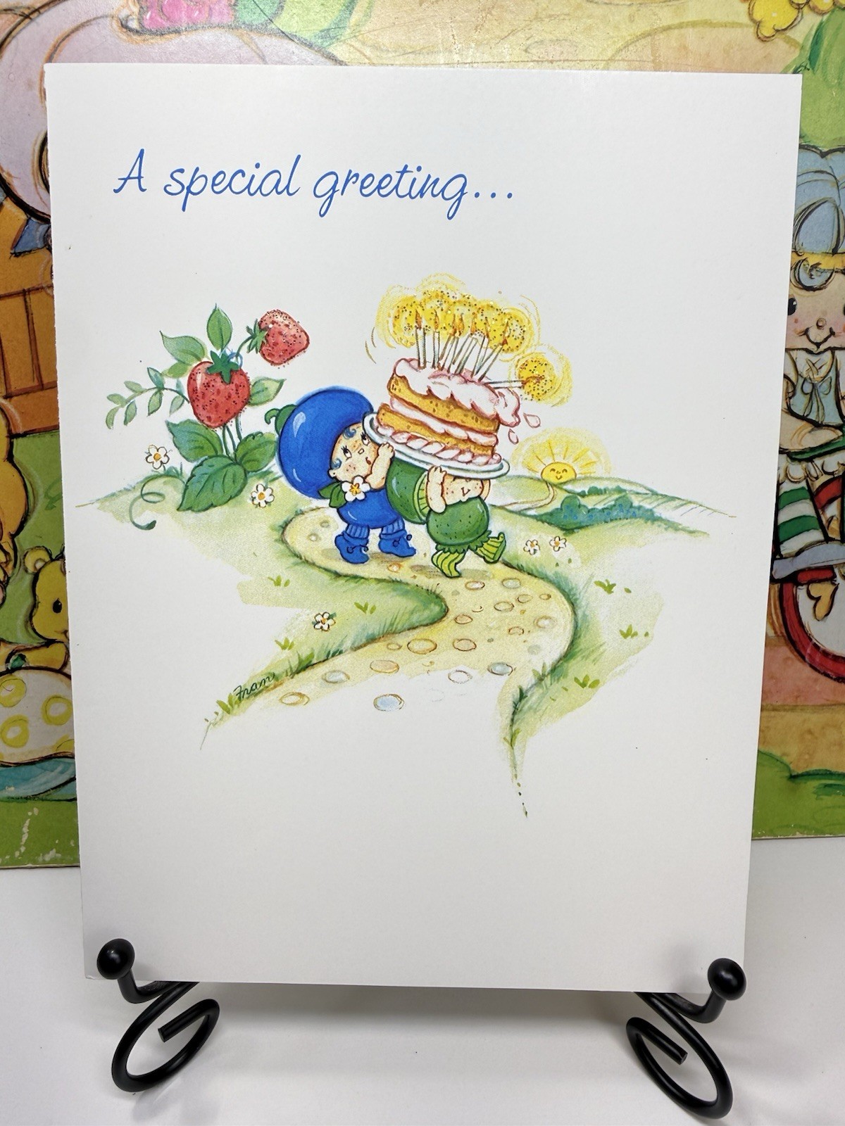 Vintage Strawberry Shortcake Rare Berrykins Glitter Greeting Card AGC Vintage Strawberry Shortcake Rare Berrykins Glitter Greeting Card AGC