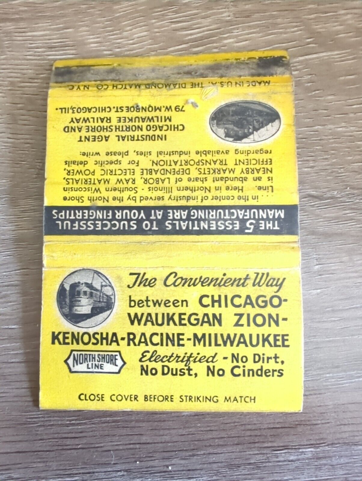 Chicago North Shore & Milwaukee Railway Matchbook Cover
