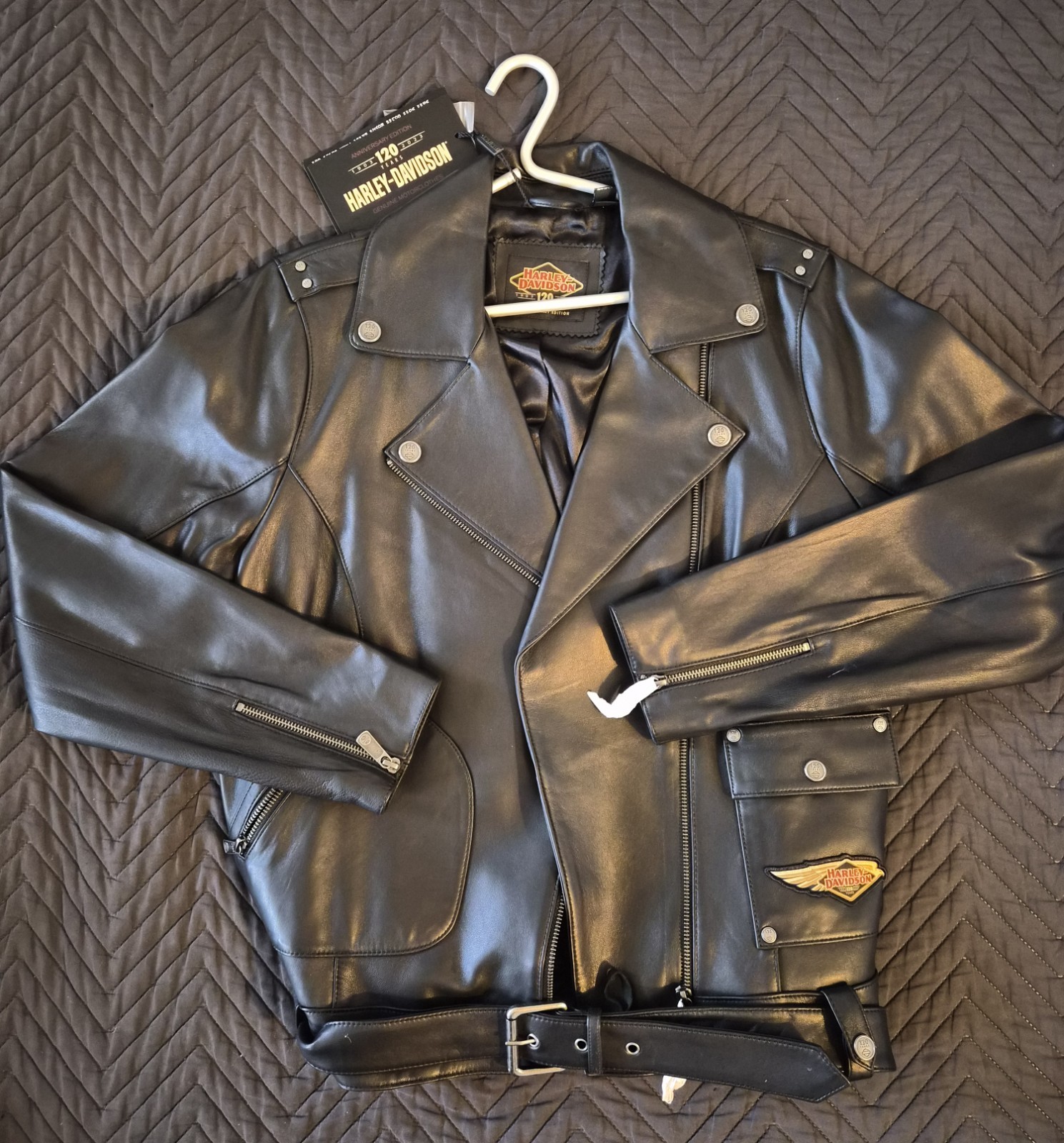 Harley-Davidson 120th Anniversary MotorClothes Black Lambskin Leather Jacket L Harley-Davidson 120th Anniversary MotorClothes Black Lambskin Leather Jacket L