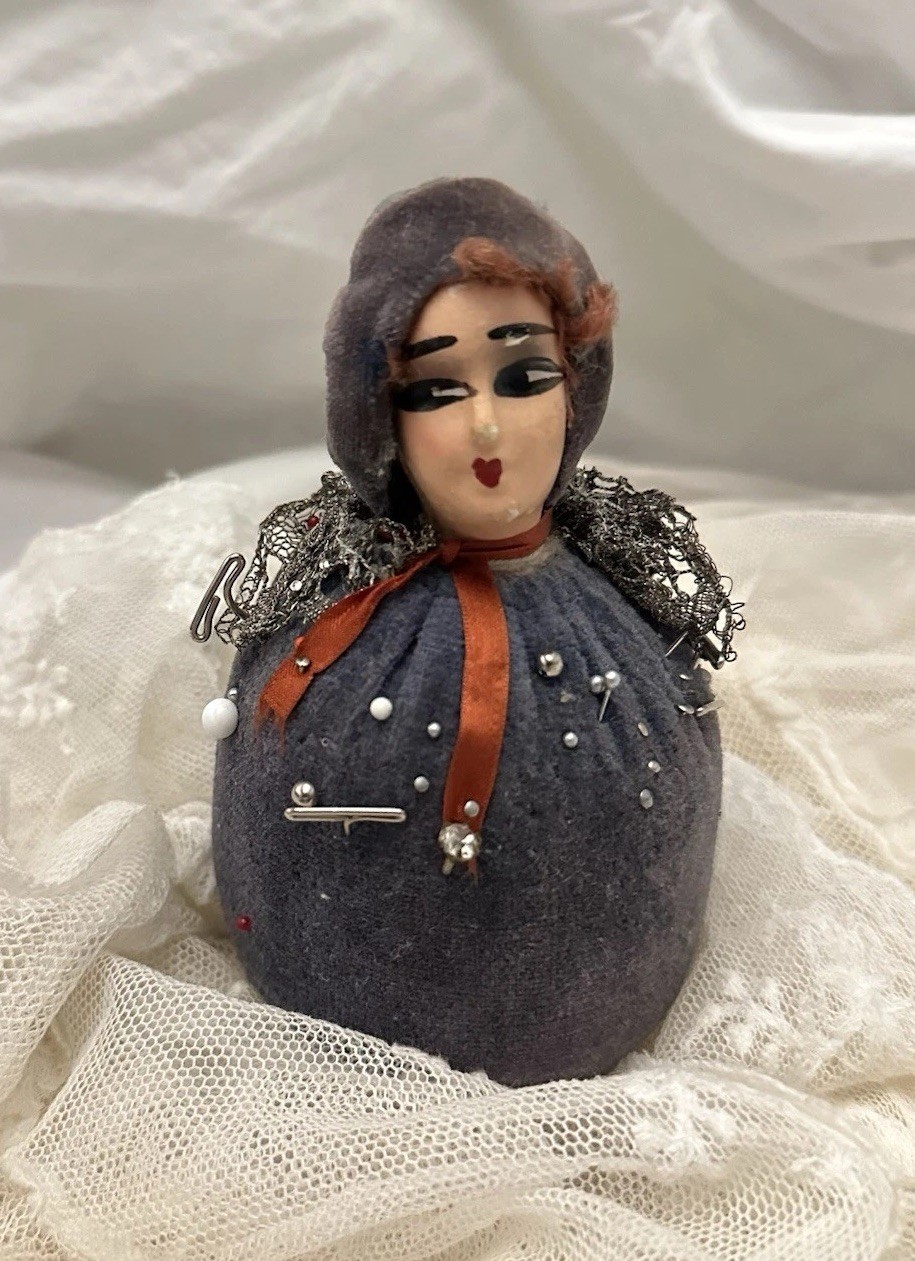 Antique 1920s Boudoir Doll Pin Cushion Art Deco Flapper Lady Purple Velvet Pins Antique 1920s Boudoir Doll Pin Cushion Art Deco Flapper Lady Purple Velvet Pins