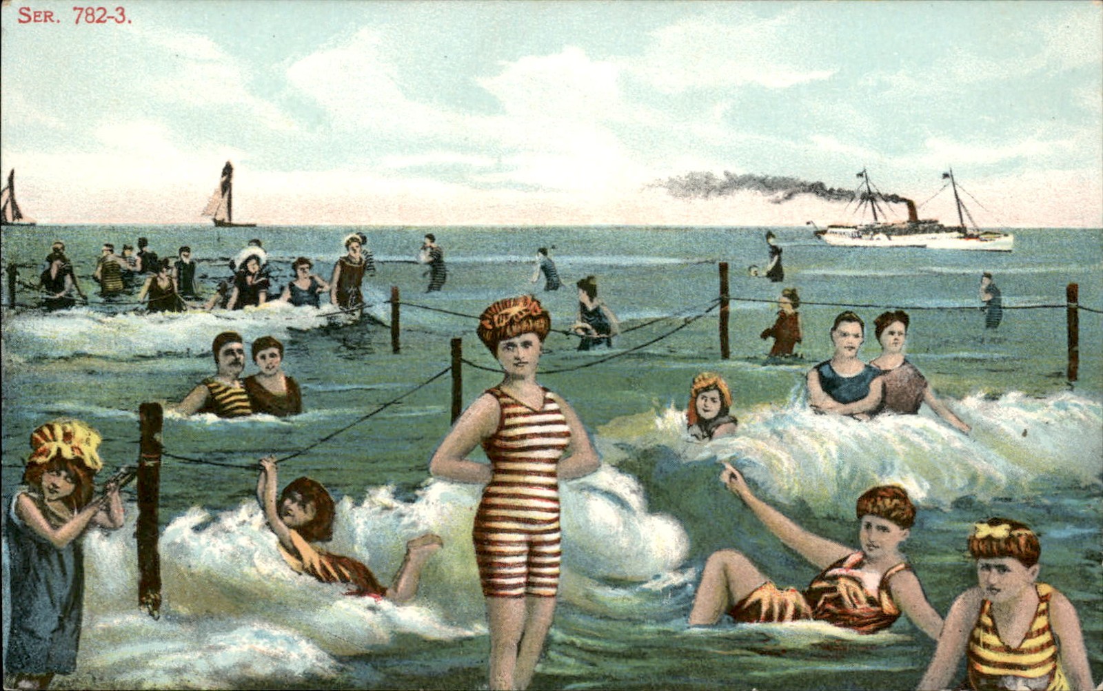 Bathing Beauties Summer Beach Fun  c1900s-10s Vintage Postcard