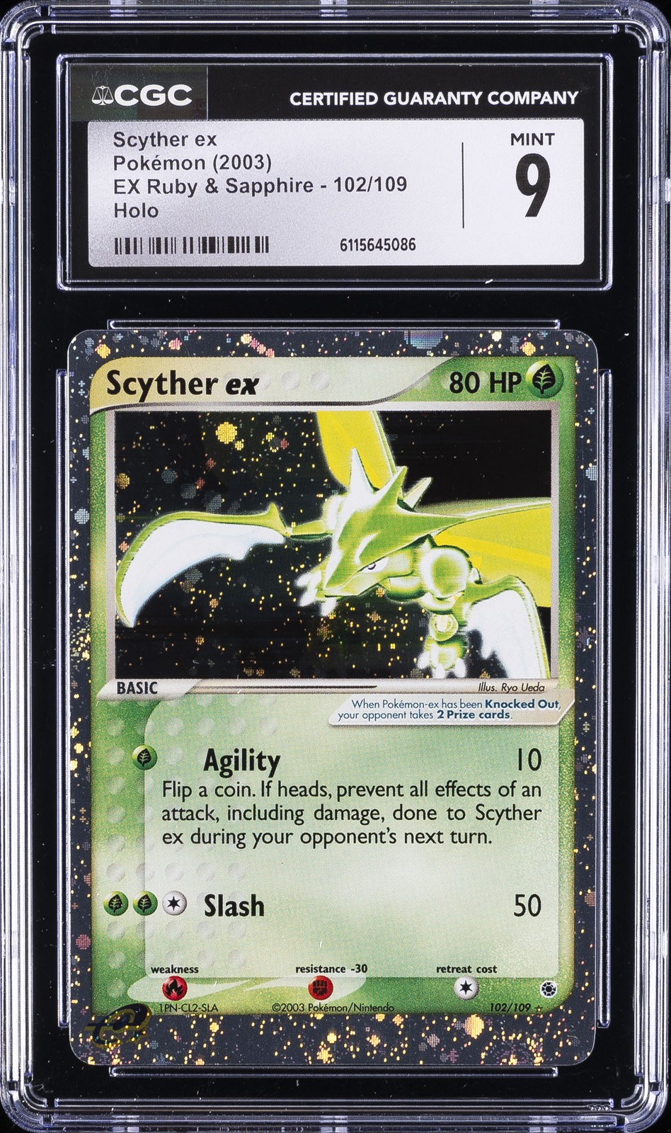 2003 POKEMON EX RUBY & SAPPHIRE HOLO #102 SCYTHER EX CGC 9 2003 POKEMON EX RUBY & SAPPHIRE HOLO #102 SCYTHER EX CGC 9