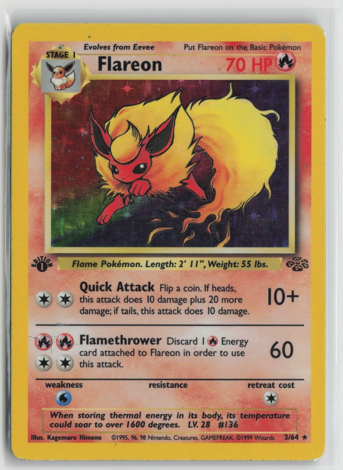Flareon (3) Holo Rare 1st Edition JU 03/64 MP Flareon (3) Holo Rare 1st Edition JU 03/64 MP