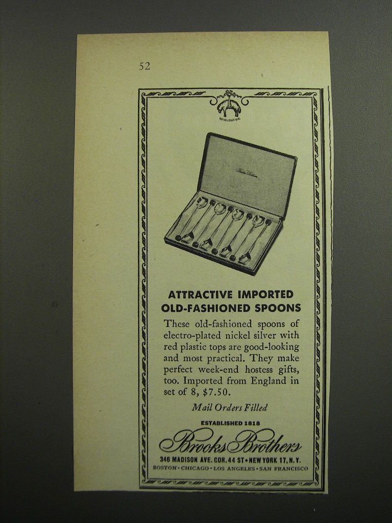 1952 Brooks Brothers Spoons Ad - Attractive imported old-fashioned spoons