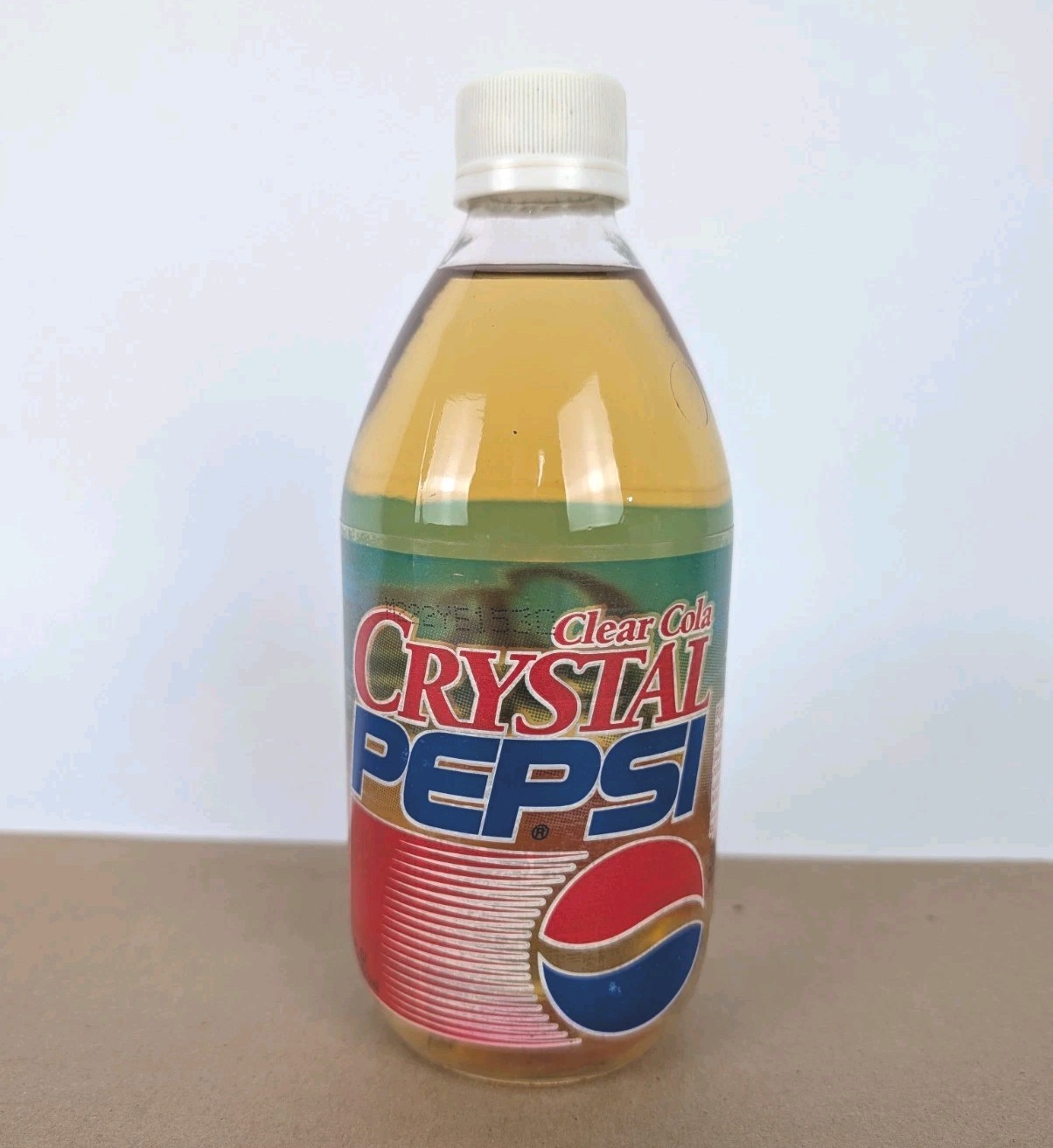 Original Vintage 1993 Clear Cola Crystal Pepsi Glass Bottle 16 oz. Full NOS
