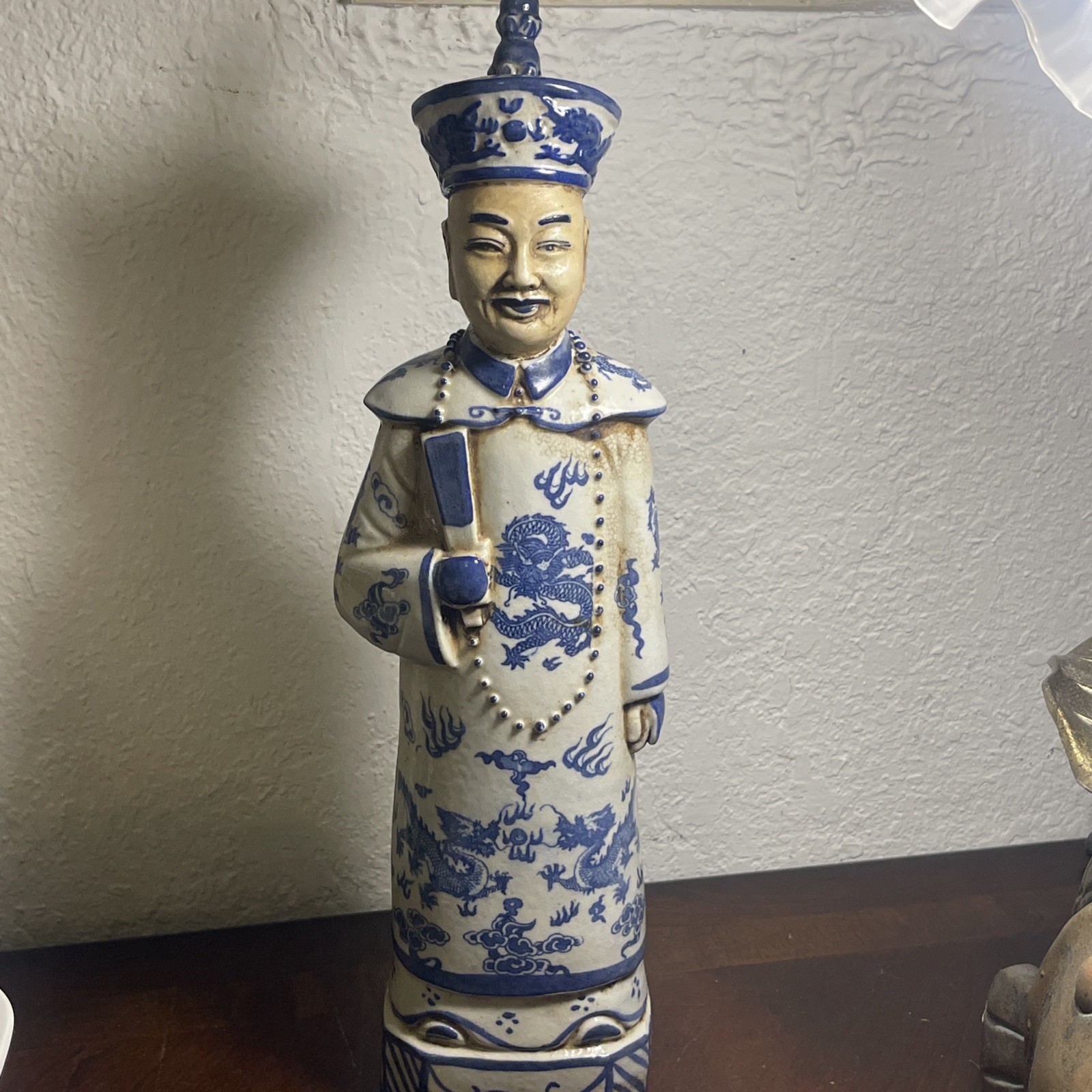 Vintage Chinese Emperor Figurine Blue And White Porcelain Pottery Statue Vintage Chinese Emperor Figurine Blue And White Porcelain Pottery Statue