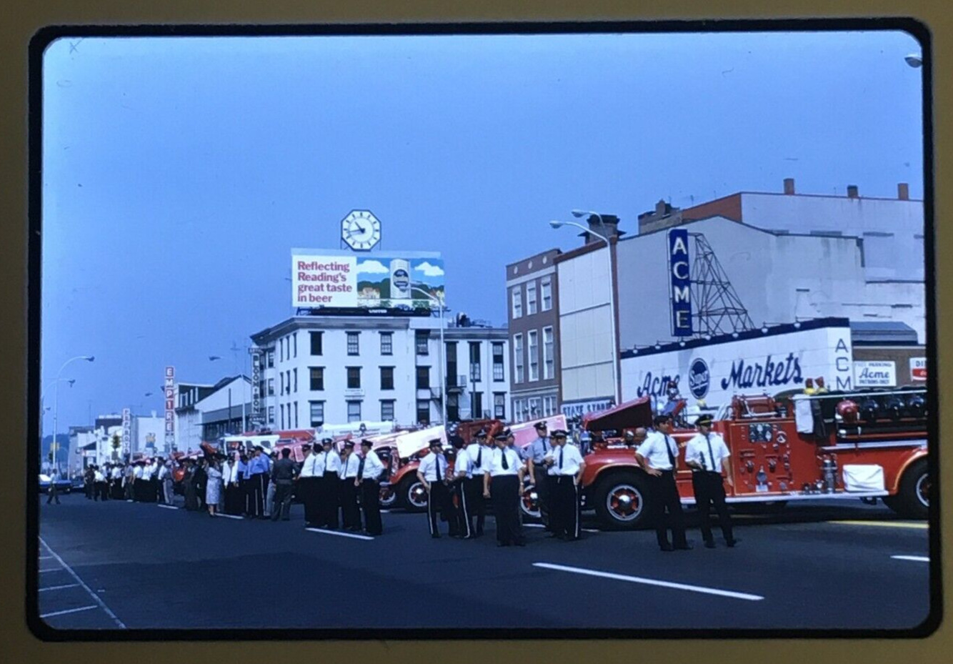 35mm Color Slide 1979 Rainbow Fire Co Reading Pennsylvania Parade Acme Markets