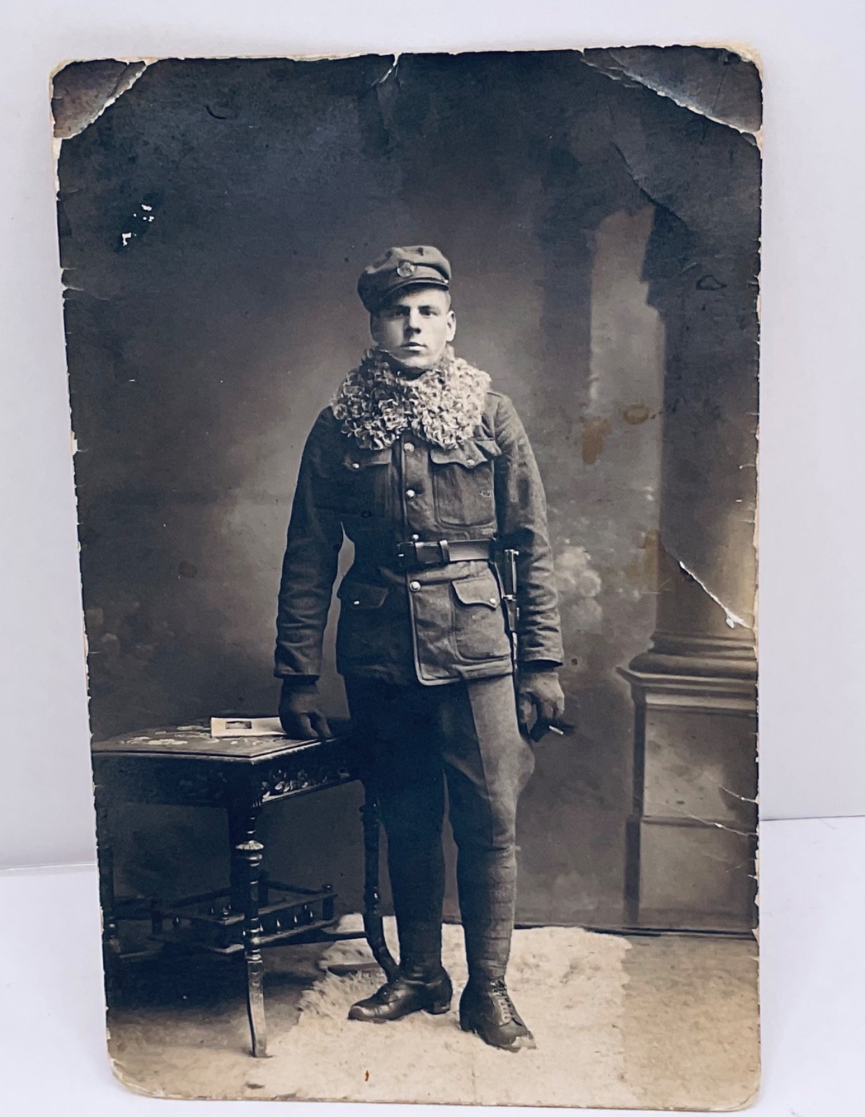 Original WWI Soldier Military Studio Portrait Photo Uniform Puttees Sidearm 1918 Original WWI Soldier Military Studio Portrait Photo Uniform Puttees Sidearm 1918