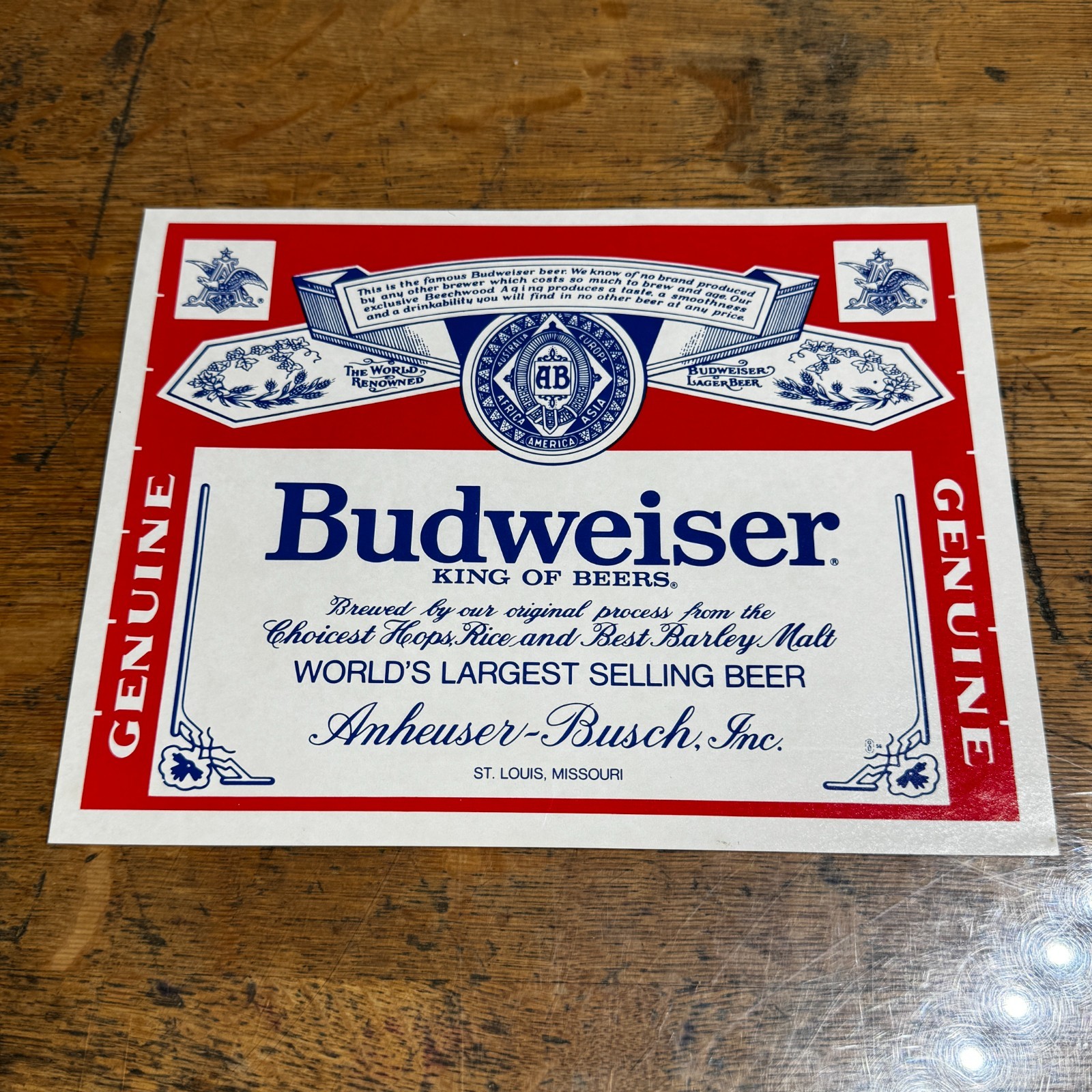 Vintage Large Anheuser- Busch Budweiser NOS Sticker Decal Vintage Large Anheuser- Busch Budweiser NOS Sticker Decal