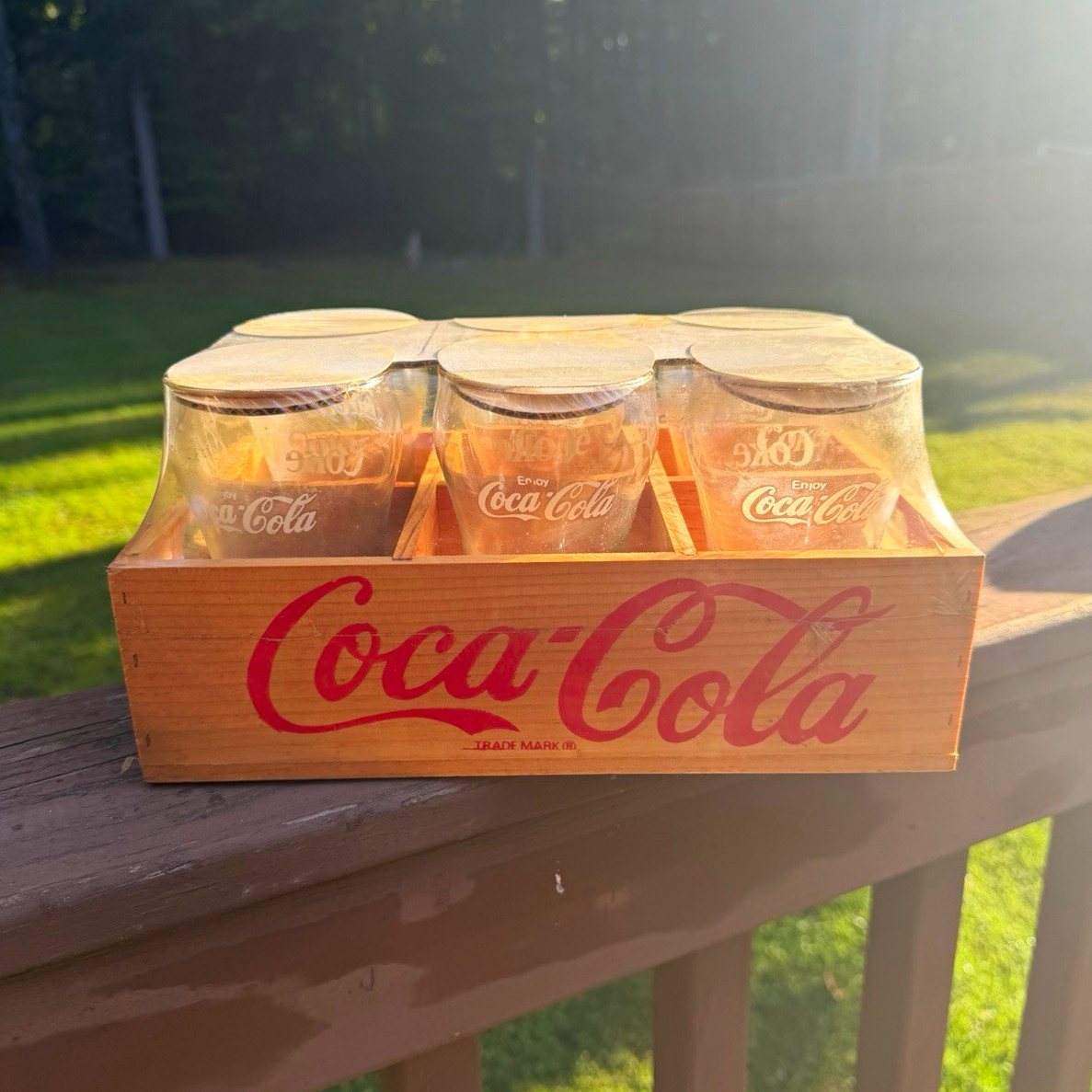 Vintage Coca-Cola Glasses in Wooden Crate Set of 6 - Brand New Sealed 1980s/90s