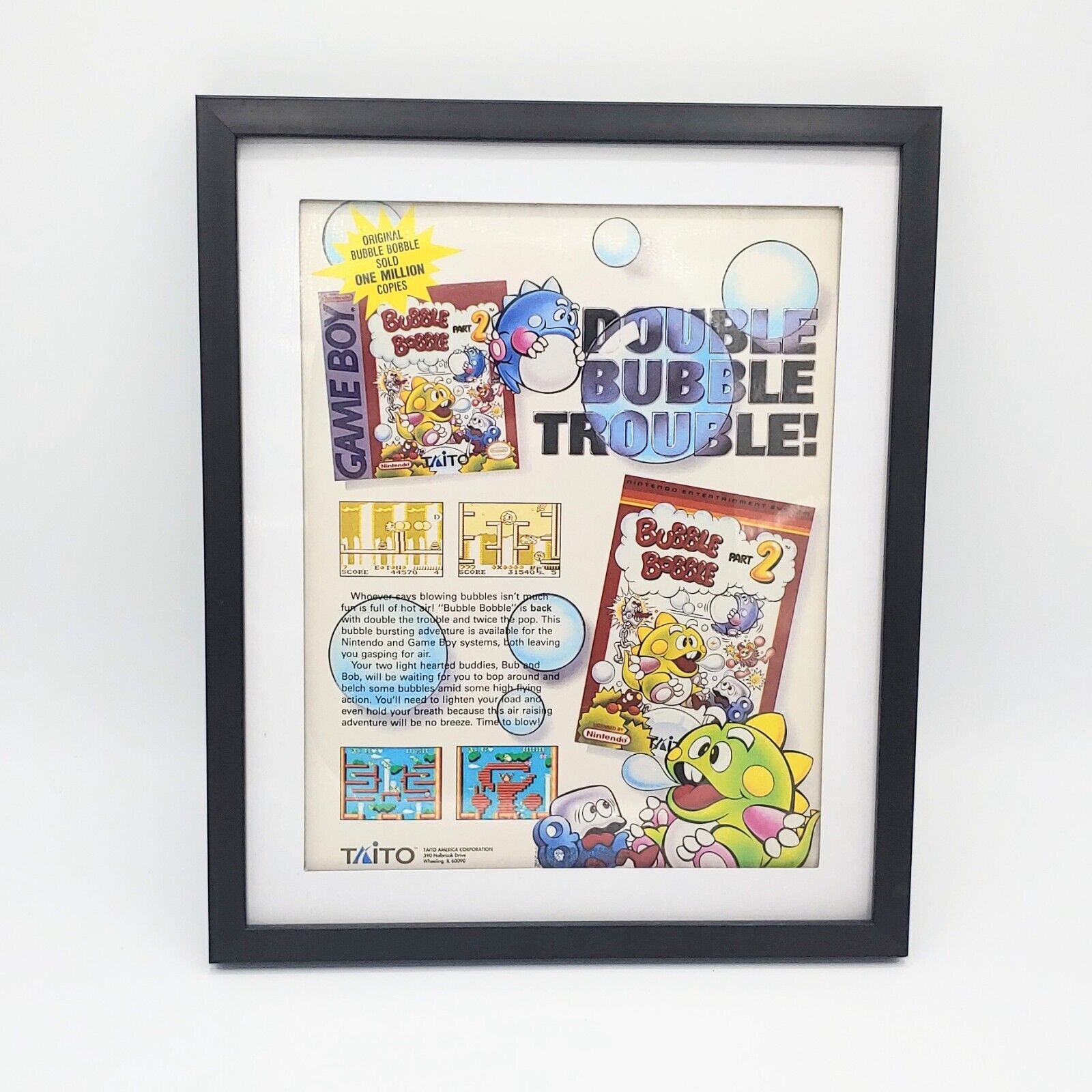 Bubble Bobble 2 NES Original 1989 Ad Authentic Nintendo Video Game Promo Framed