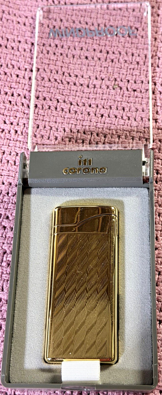 Vintage IM Corona Electronic Gas Lighter Gold Tone Engine Turned NIB w/ Case Vintage IM Corona Electronic Gas Lighter Gold Tone Engine Turned NIB w/ Case
