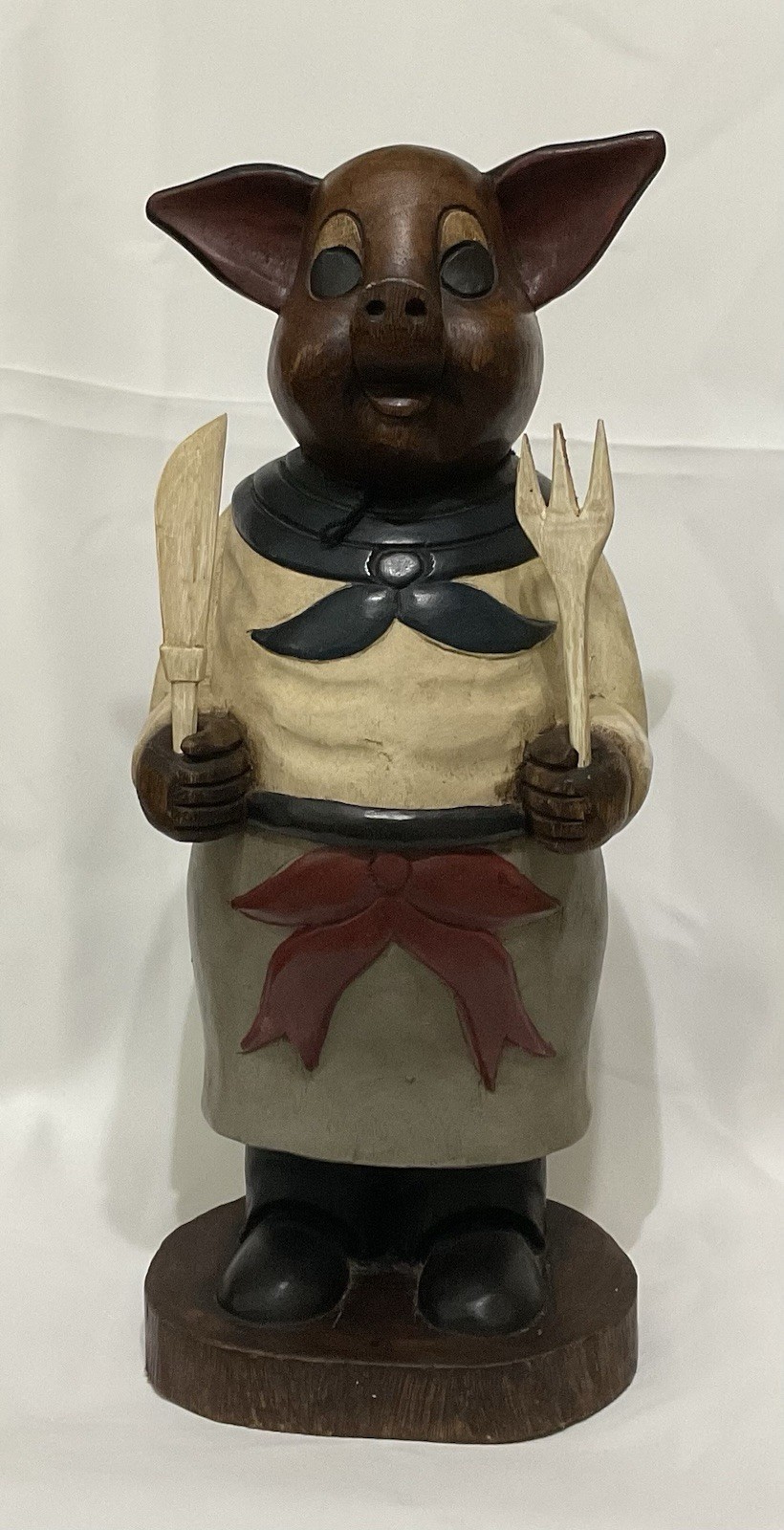Rare VTG Mandalay Box Company 22” Solid Wood Chef Pig Figure Made In Thailand