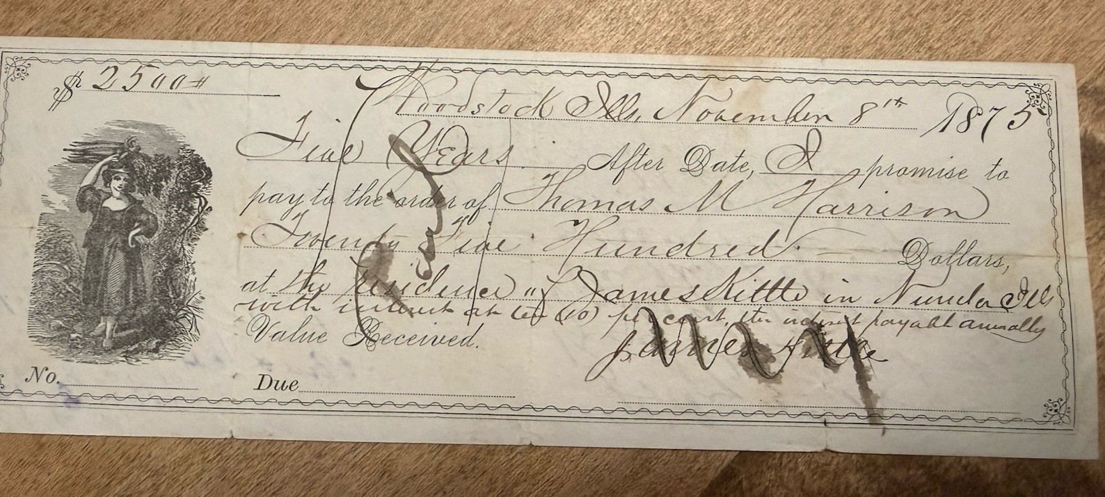 1875 Historical Script Promissory Note From Thomas M. Harrison Political Figure 1875 Historical Script Promissory Note From Thomas M. Harrison Political Figure