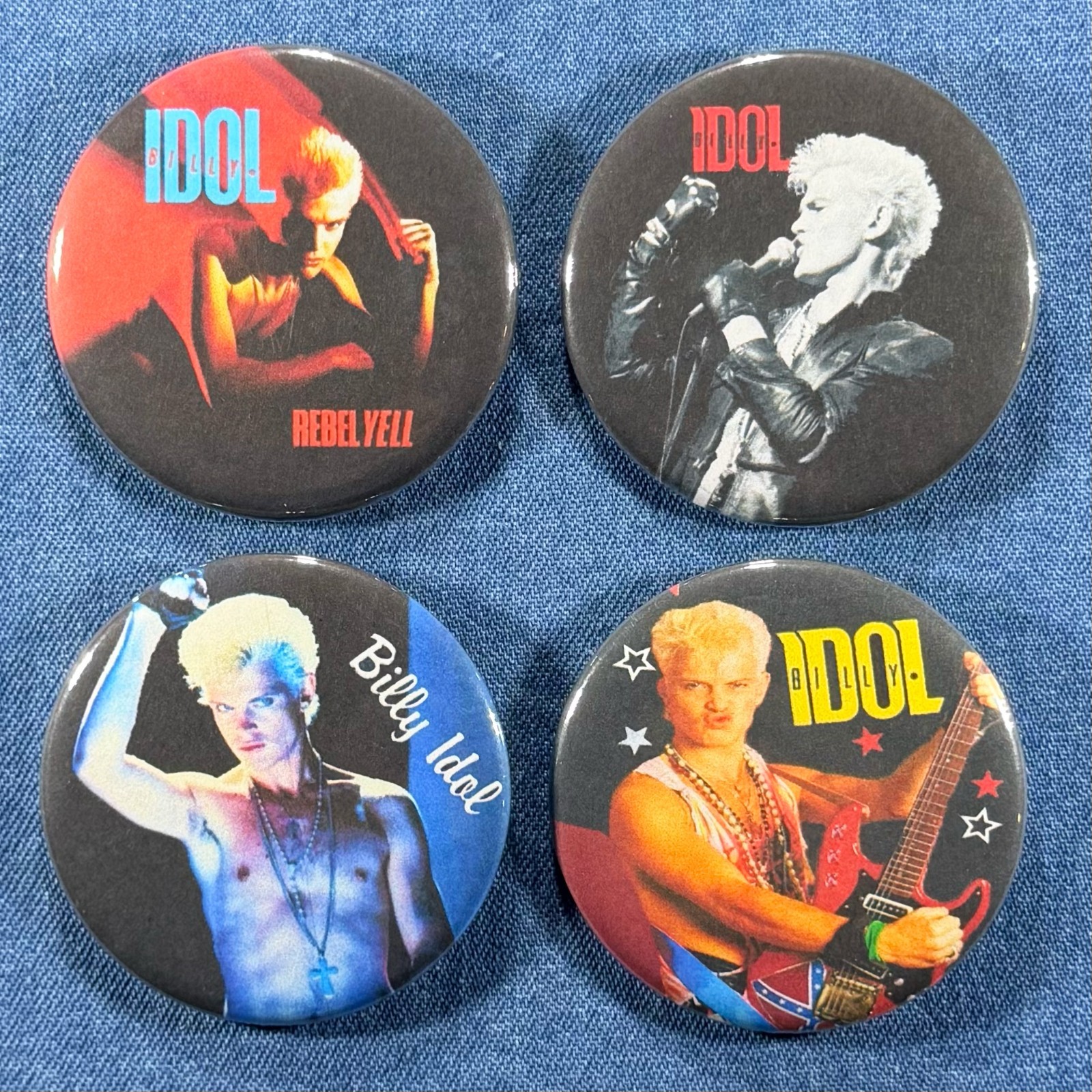 Billy Idol 80s Rock New Wave 2.25" Pinback Buttons Retro Dance Music 4 Pins Set Billy Idol 80s Rock New Wave 2.25" Pinback Buttons Retro Dance Music 4 Pins Set