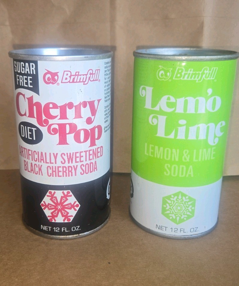 Vintage Brimfull Steel Soda Pop Cans Lemon Lime & Cherry Empty Vintage Brimfull Steel Soda Pop Cans Lemon Lime & Cherry Empty