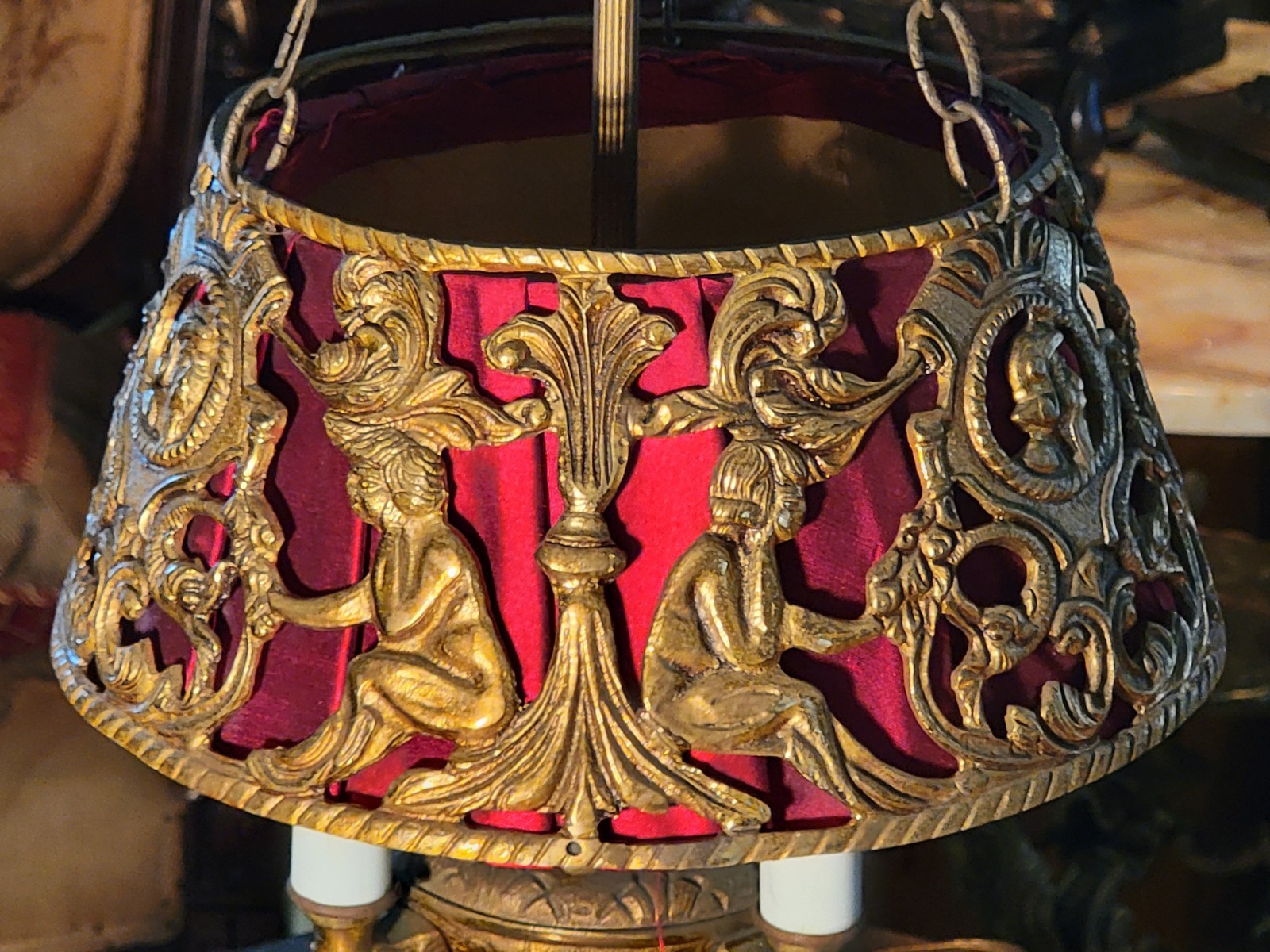 Gothic Medievil Ormolu BOUILLOTTE LAMP 27" Solid HEAVY Bronze SHADE  Muskateer