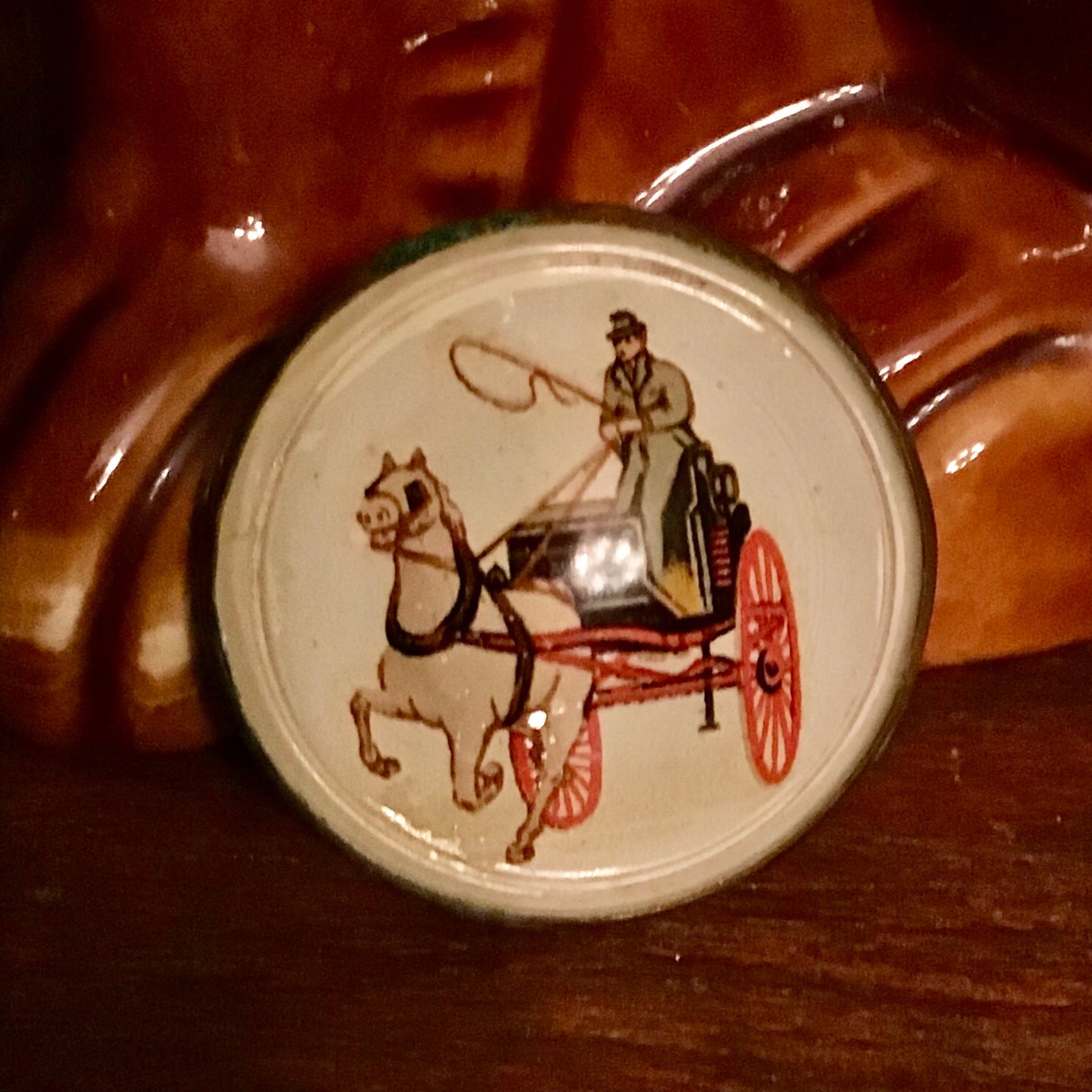 Antique Horse Bridle Rosette Brooch Domed Glass Horse 2 Wheeled Carriage Driver Antique Horse Bridle Rosette Brooch Domed Glass Horse 2 Wheeled Carriage Driver