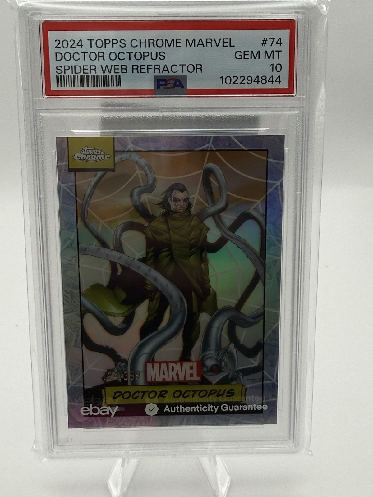 2024 Topps Chrome Marvel Doctor Octopus Spider Web Refractor /399 PSA 10 POP 8 2024 Topps Chrome Marvel Doctor Octopus Spider Web Refractor /399 PSA 10 POP 8