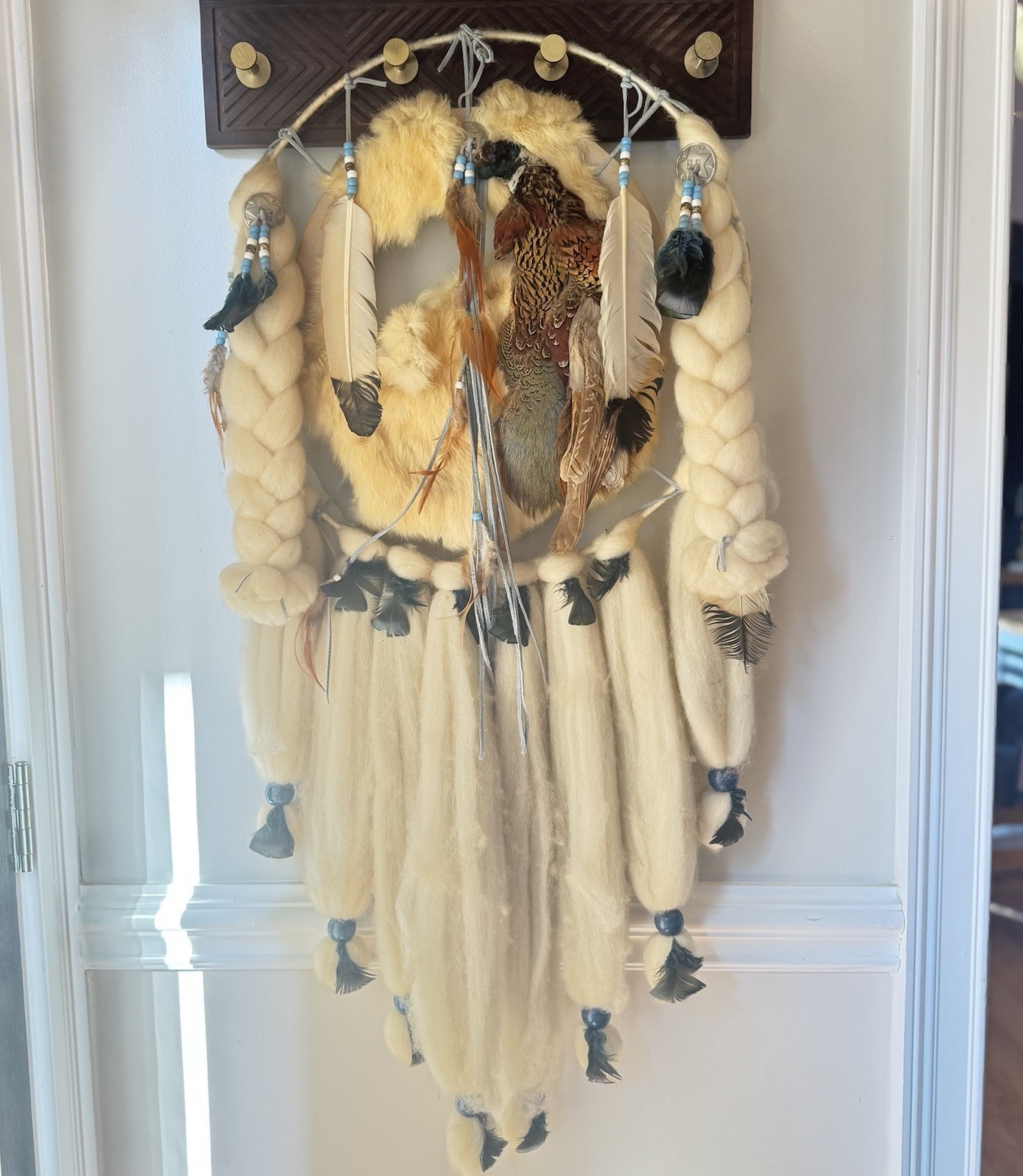 Vintage Native Large Dream Catcher Wall Hanging Fur Feathers 41” Boho Vintage Native Large Dream Catcher Wall Hanging Fur Feathers 41” Boho