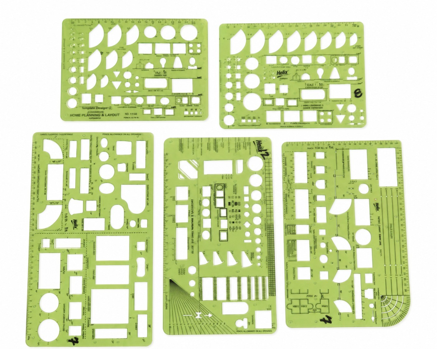 Helix Drafting Templates Stencils Set of 5 Professional Layout Designs Green Helix Drafting Templates Stencils Set of 5 Professional Layout Designs Green