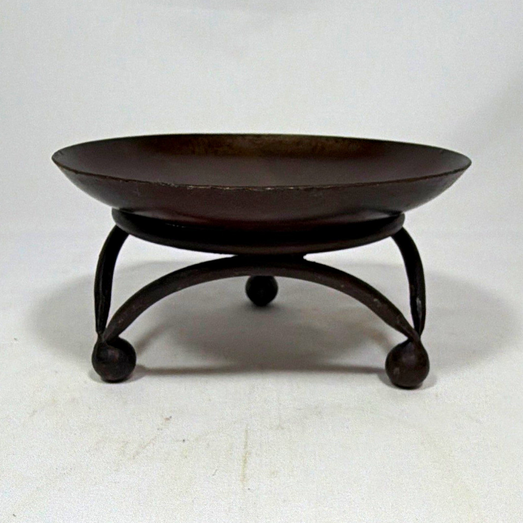 Unique Vintage Rustic Iron Candle Tray on Tripod Legs 6 3/4" D x 3 1/2" Tall