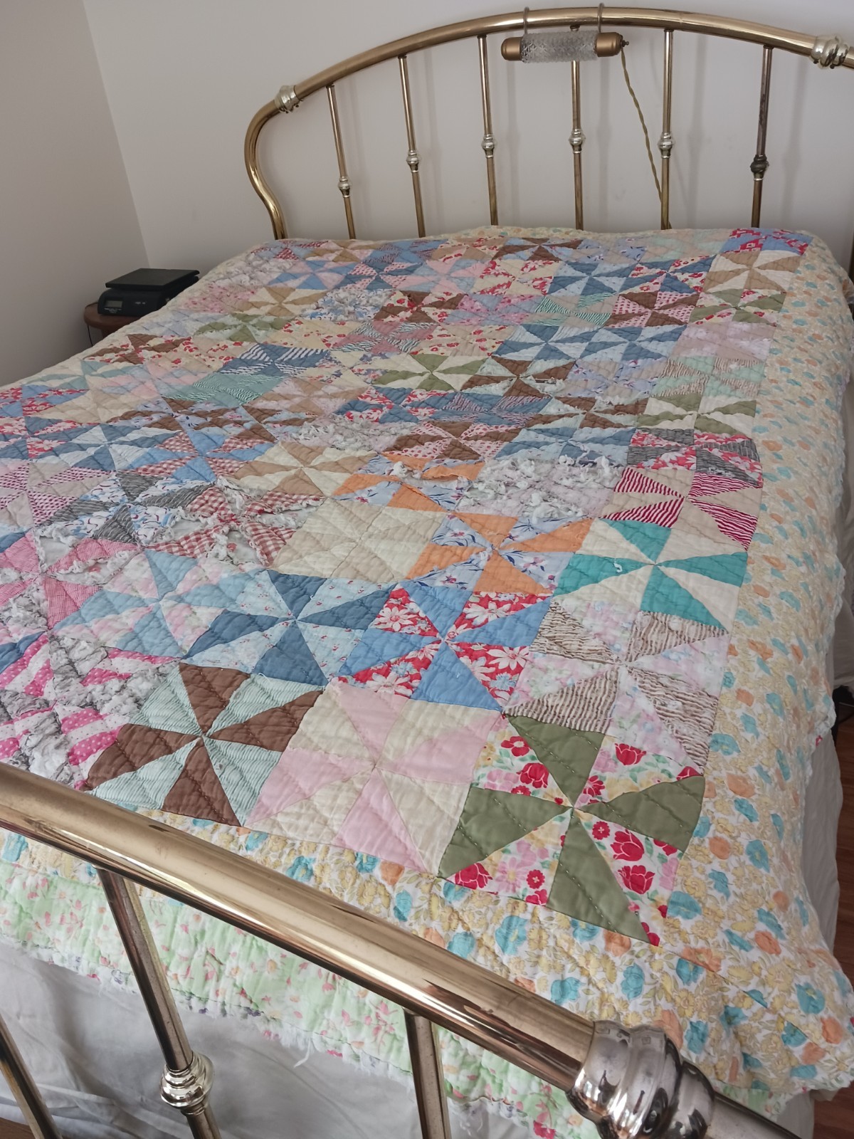 Vintage Handmade Feed Sack  Patchwork 67"x86" CUTTER Repurpose cottage
