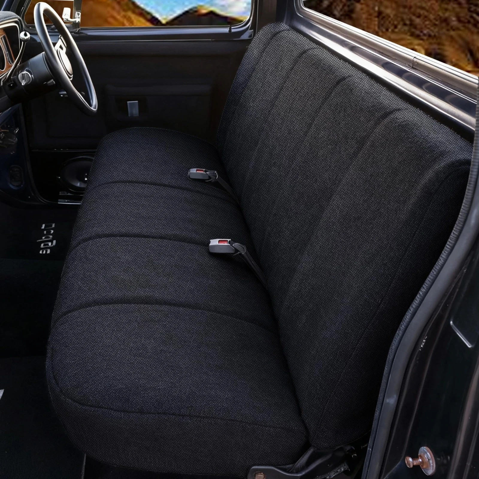 Heavy-Duty Stretchable Truck Bench Seat Cover for Full Size Pickup Trucks - Blac