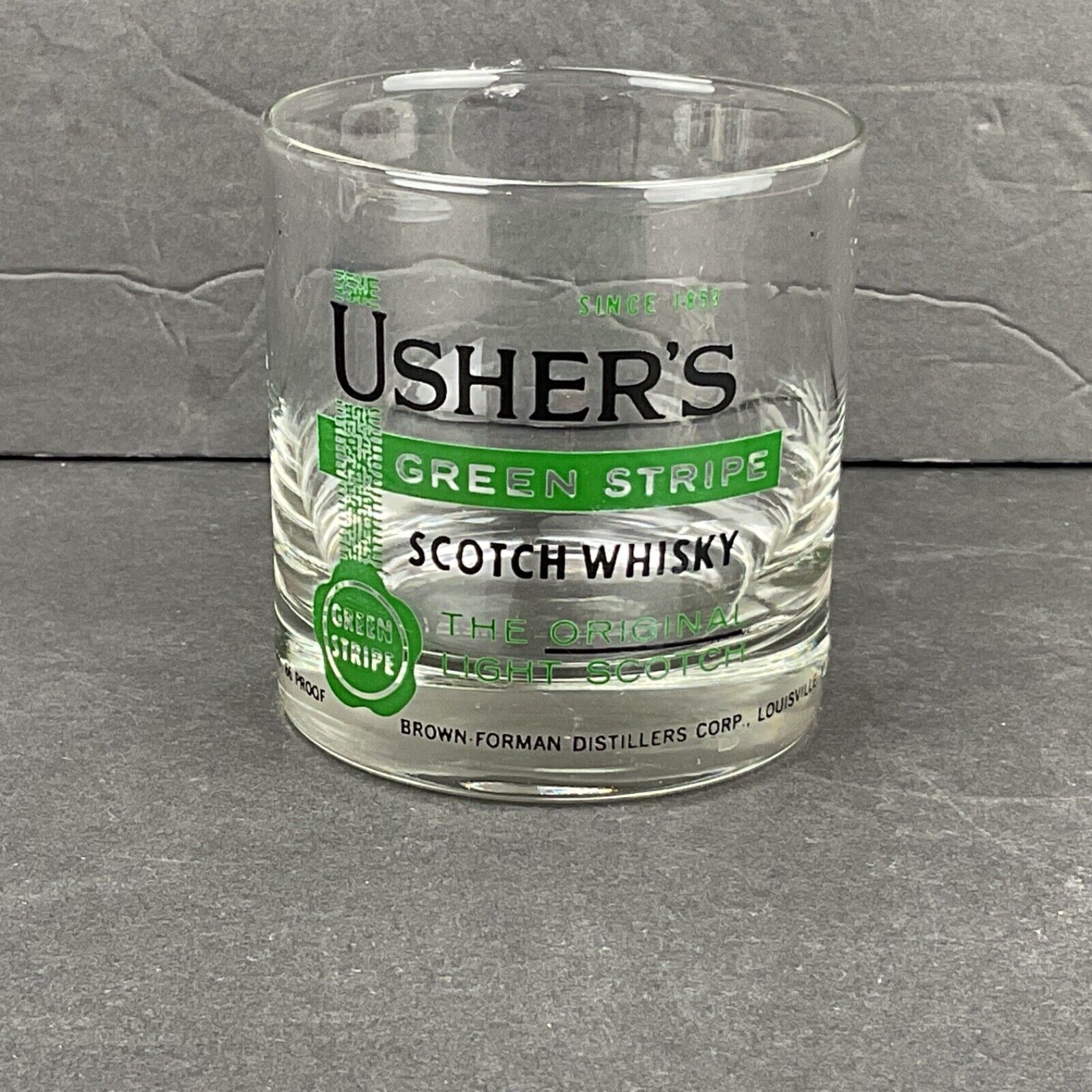 Vintage Usher's Green Stripe Blended Scotch Whiskey Glass Old Fashioned