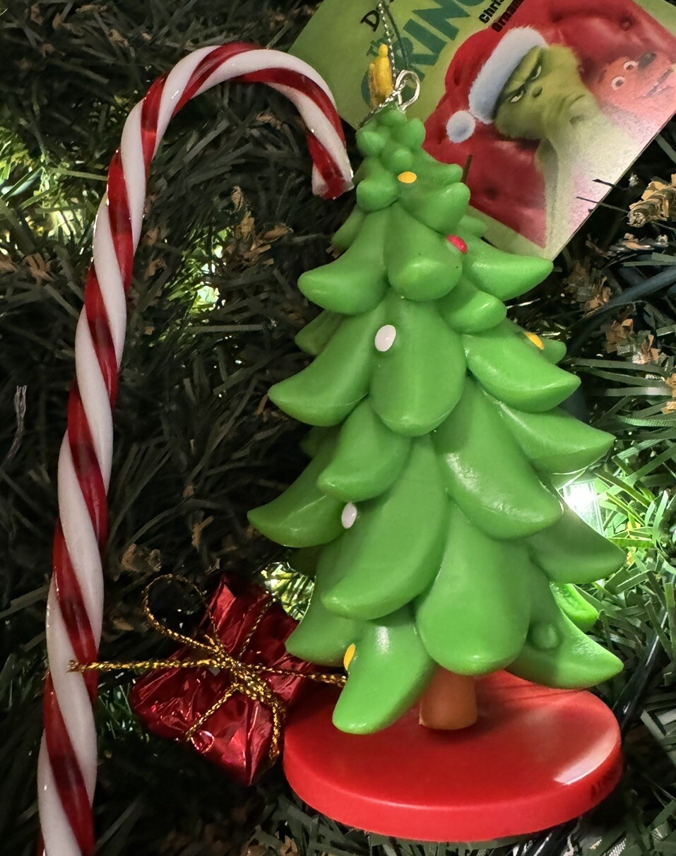 New Leaning Bent Christmas Tree The Grinch Dr. Seuss Ornament w Shiny Present