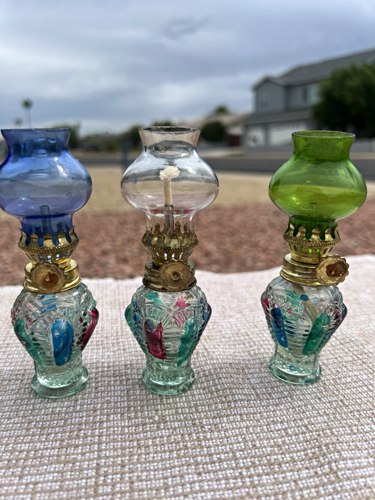 Vintage Miniature Oil Lamps Set of 3 Kerosene Lantern Hurricane lamp cottagecore Vintage Miniature Oil Lamps Set of 3 Kerosene Lantern Hurricane lamp cottagecore