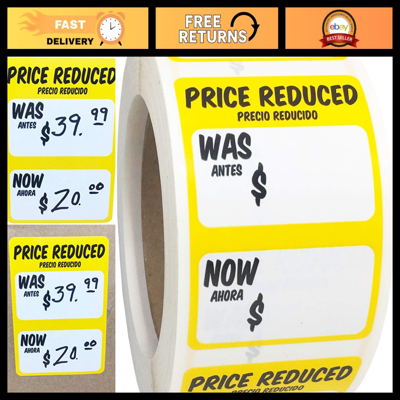 Price Reduced was Now Retail Sale Labels 2 x 3 Inch Rectangle 500 Adhesive Stick Price Reduced was Now Retail Sale Labels 2 x 3 Inch Rectangle 500 Adhesive Stick