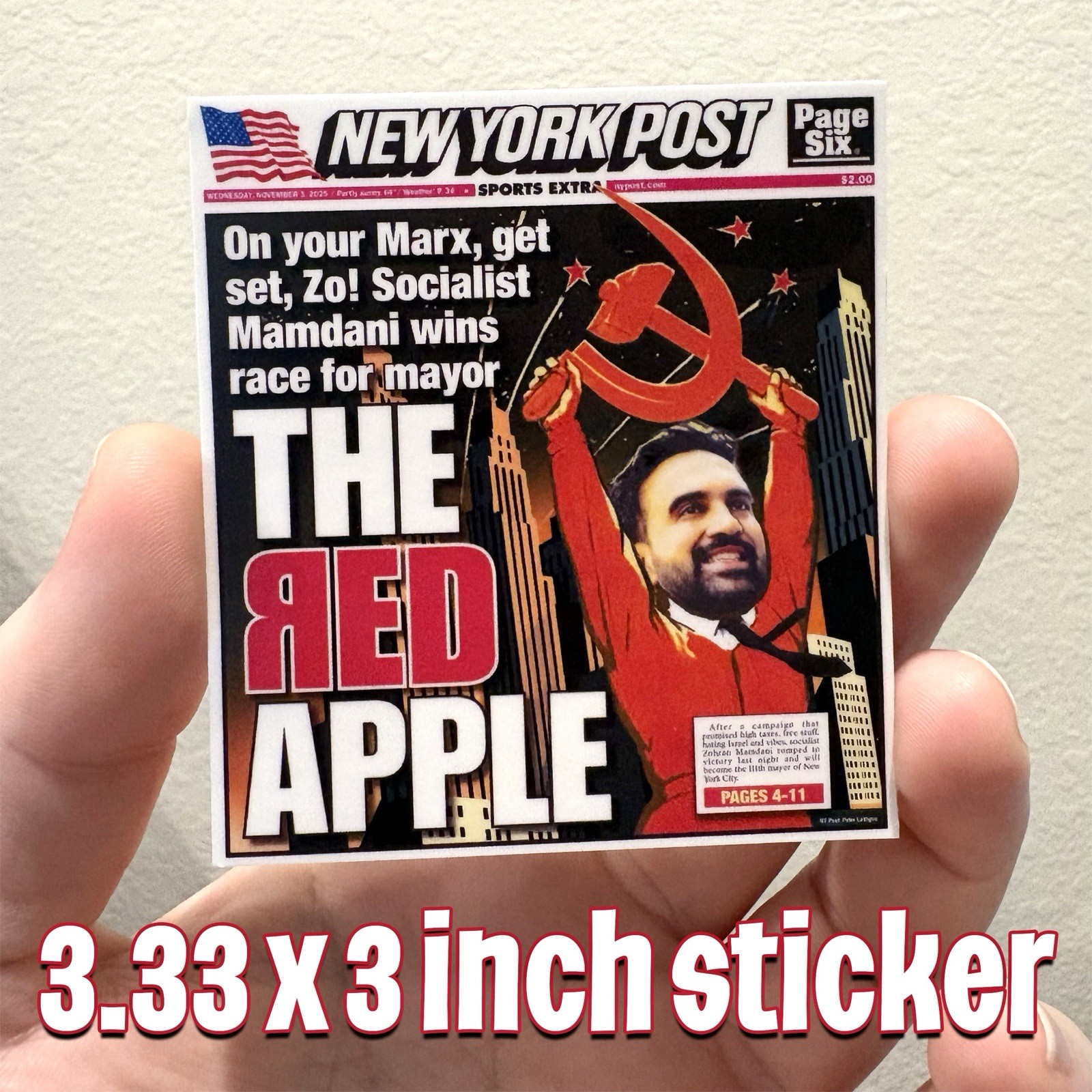 *STICKER* Zohran Mamdani Mayor Win New York City Socialist Marxism NY Post *STICKER* Zohran Mamdani Mayor Win New York City Socialist Marxism NY Post